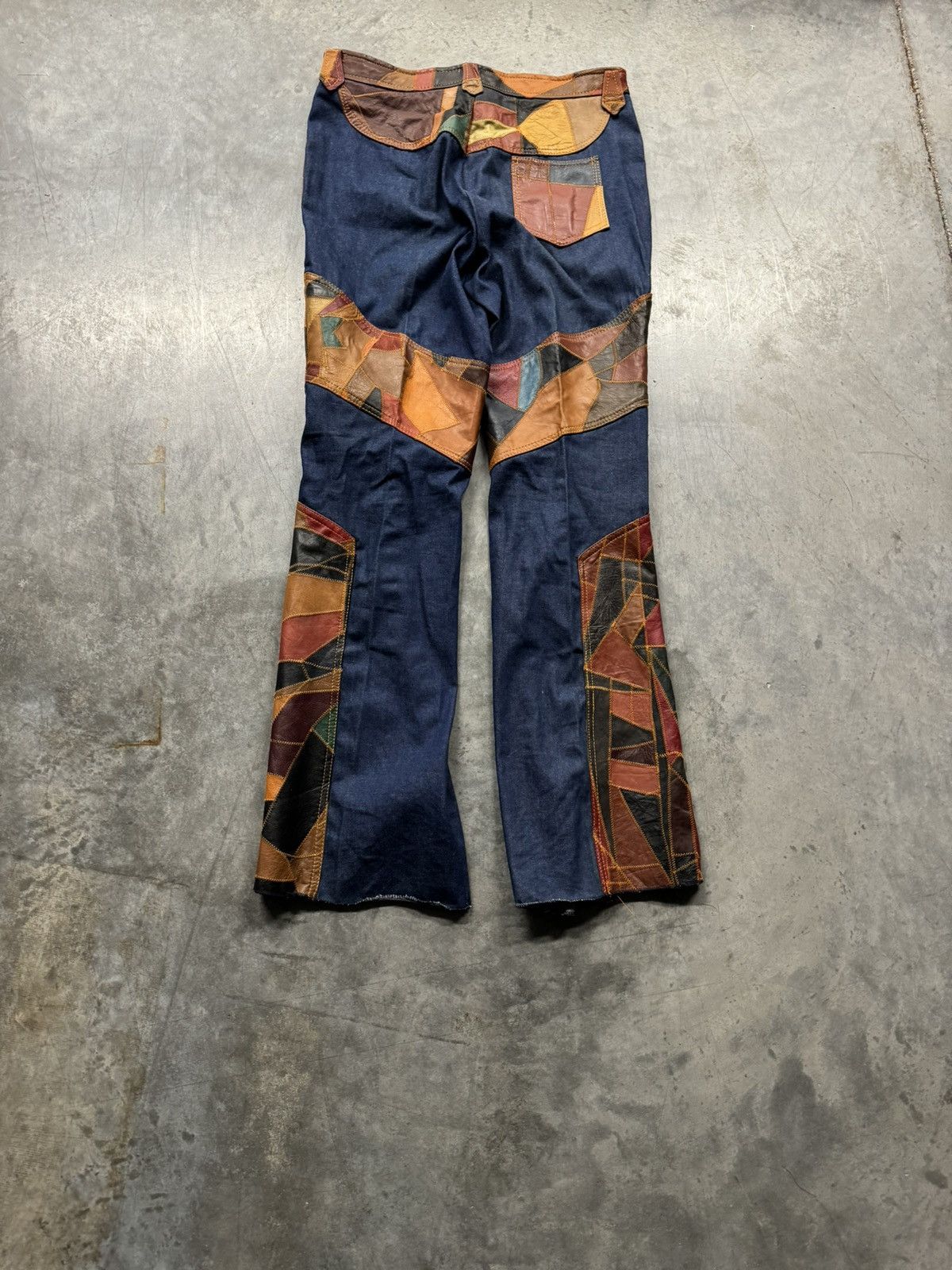 Vintage Vintage 70s Leather Patchwork Flare Jeans (38x38) Size US 38 / EU 54 - 5 Thumbnail