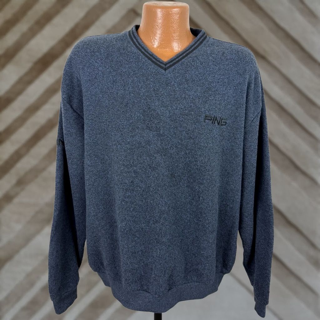 Vintage PING Fleece Sweatshirt Mens Large Navy Blue V-neck Golf Pullover Embroidered Dad (AS IS) Size US L / EU 52-54 / 3 - 1 Thumbnail