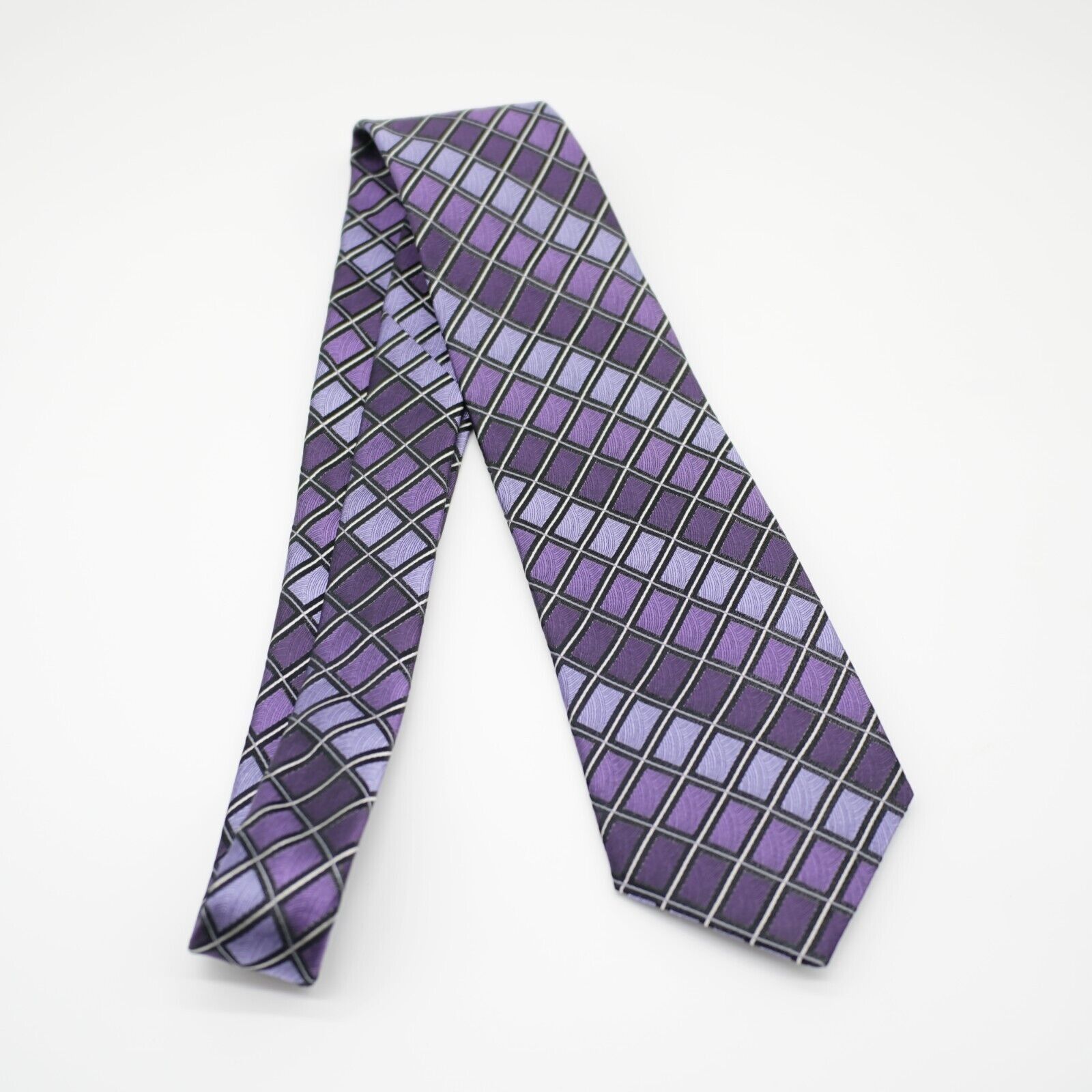 Pronto Uomo Pronto Uomo Gradient Purple Check Jacquard Woven Silk Tie Size ONE SIZE - 7 Thumbnail