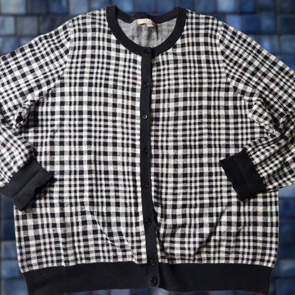 Vintage Woman Within Plus Size Cardigan Sweater 1X Black White Check Plaid Size XL / US 12-14 / IT 48-50 - 1 Thumbnail