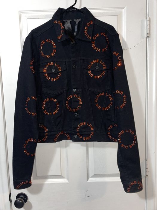 Vlone VLONE ORANGE RHINESTONE BLACK DENIM JACKET MEDIUM Grailed