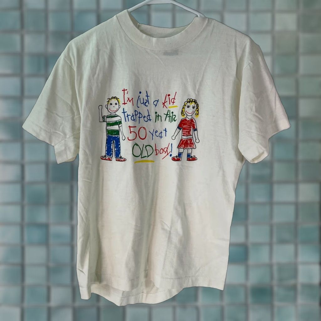 Vintage Screen Stars Best Mens I Just Kid Trapped In This 50 Year White T Shirt Size L Size US L / EU 52-54 / 3 - 1 Thumbnail