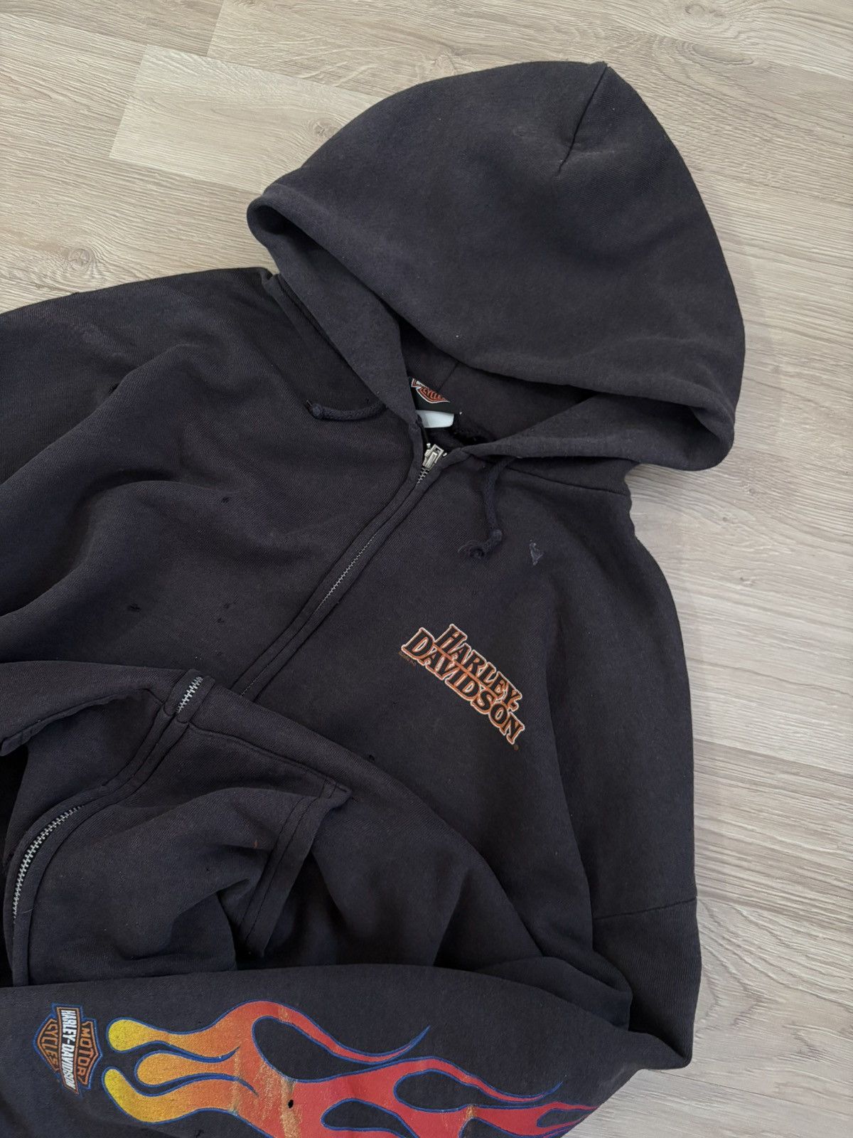 Harley Davidson Harley Davidson Flame Distressed Zip Hoodie Size US XL / EU 56 / 4 - 7 Thumbnail