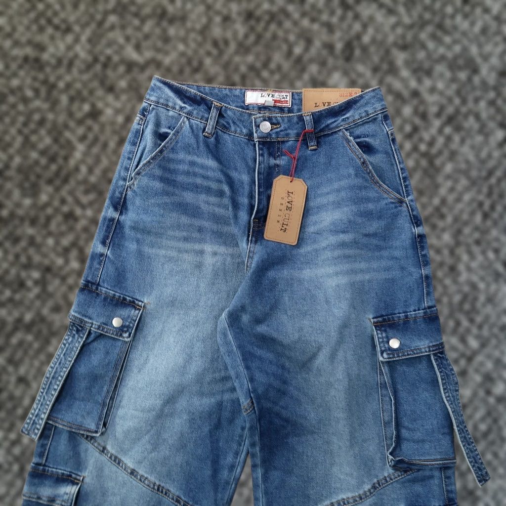 Vintage LOVE CULT Cargo Jeans Womens Juniors 7 Blue Frosted Wide-Leg Y2K New Size 28" / US 6 / IT 42 - 1 Thumbnail