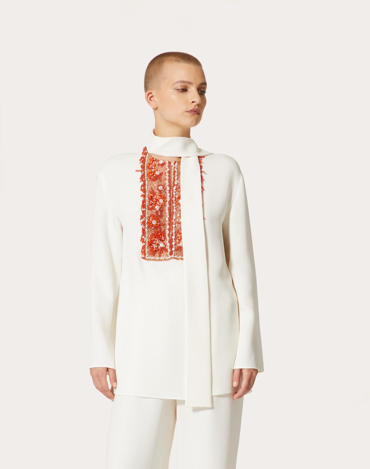 Valentino o1s1wg110525 Embroidered Cady Couture Top in White Size S / US 4 / IT 40 - 4 Thumbnail