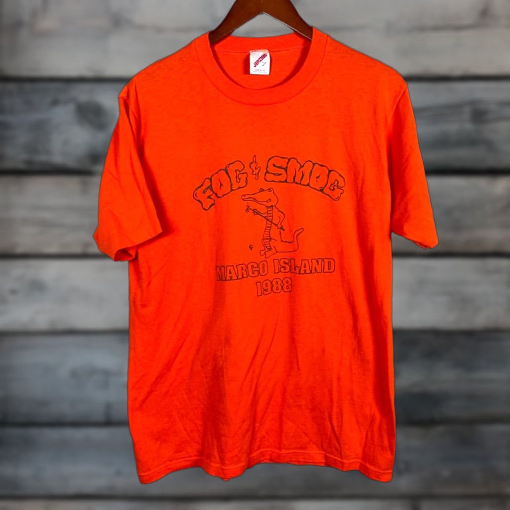 Jerzees VINTAGE Jerzees 1988 Marco Island Fog & Smog graphic T-Shirt Adult Large Orange Size US M / EU 48-50 / 2 - 1 Thumbnail