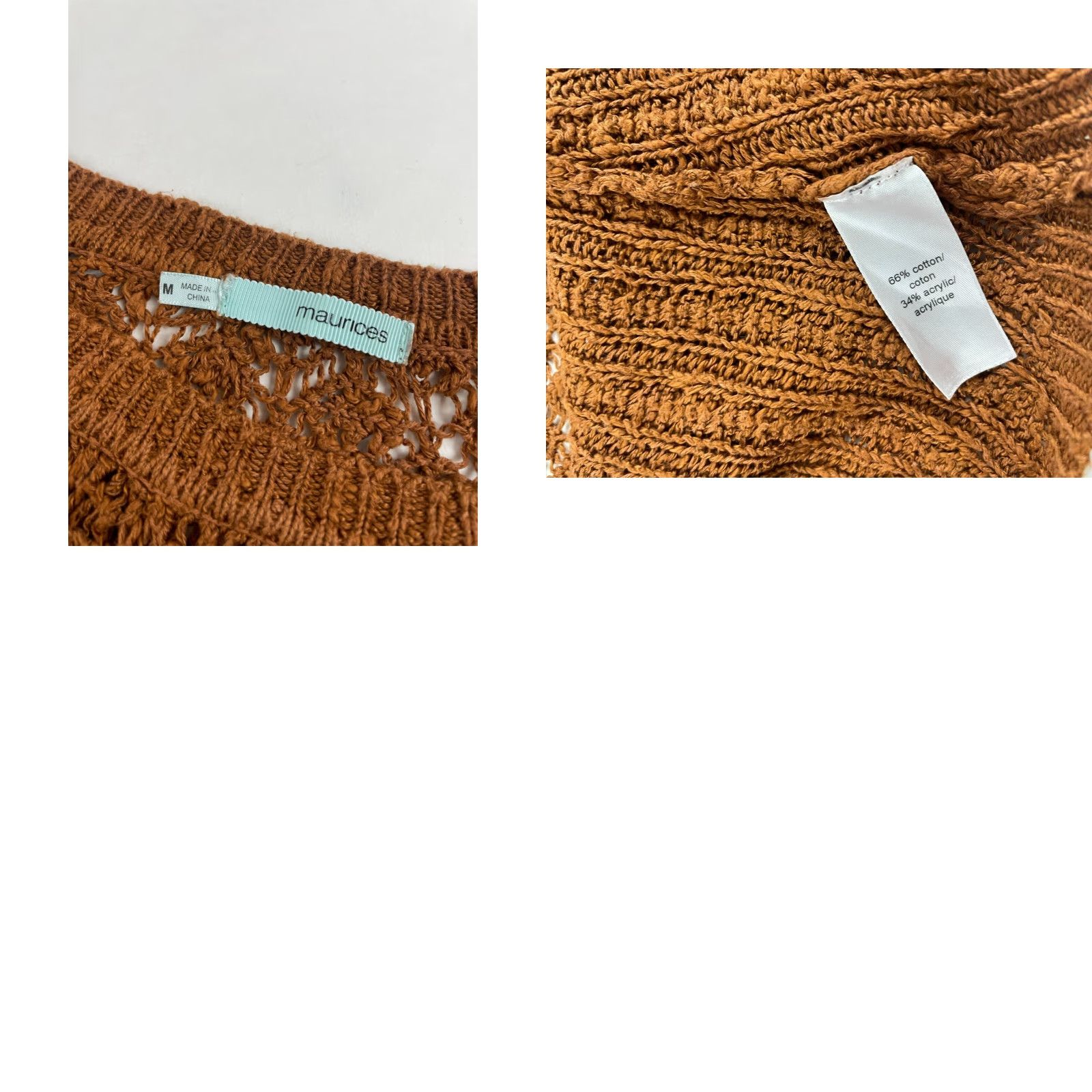 Vintage Maurices Sweater Women's Size M Brown Loose Knit Pullover Crew Neck Semi Sheer Knit Shirt Size M / US 6-8 / IT 42-44 - 8 Thumbnail