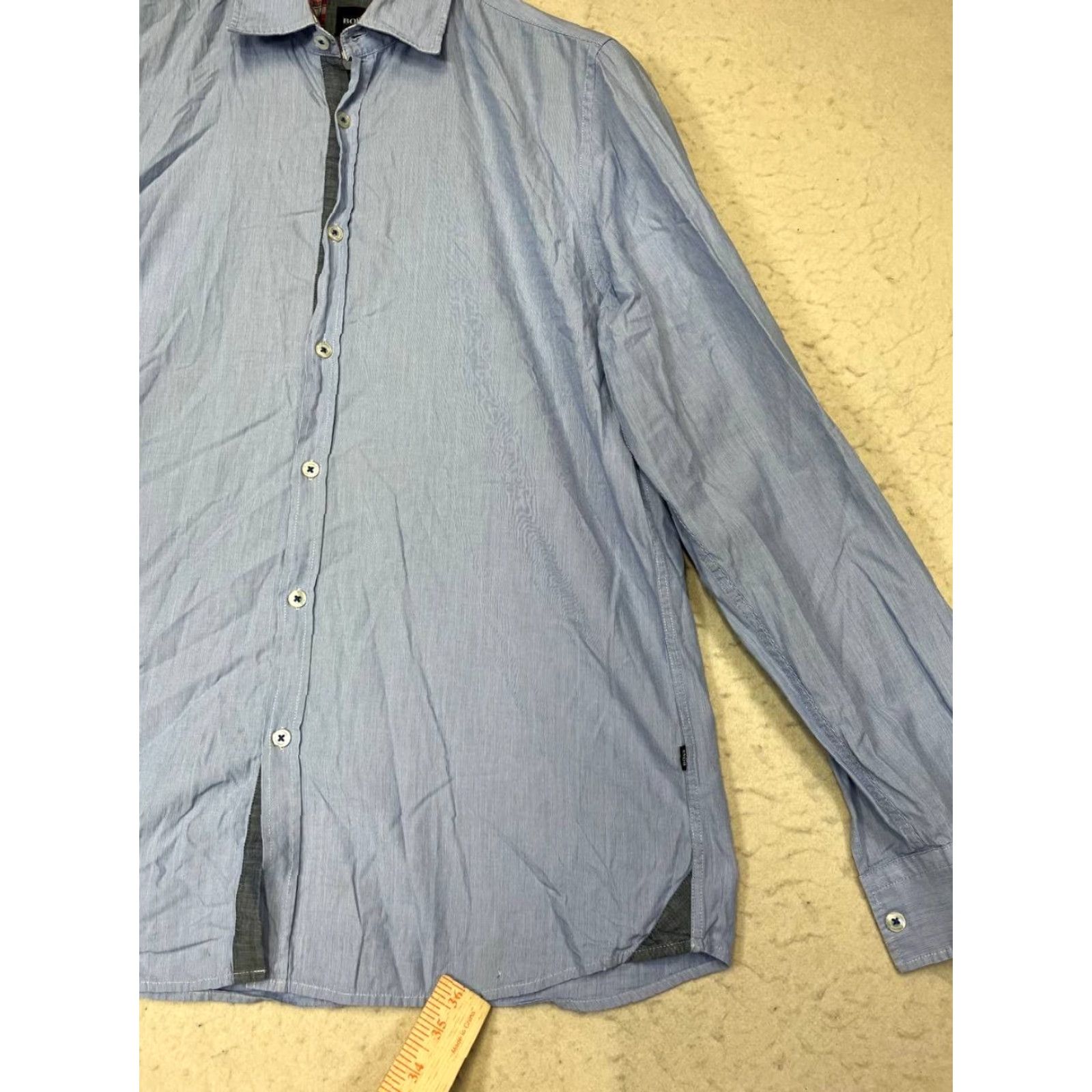 Hugo Boss HUGO BOSS Slim Fit Shirt Dress Shirt Blue L Long Sleeve Button Collared Cutaway Classic Modern Designer Men Casual Formal Size US L / EU 52-54 / 3 - 6 Thumbnail
