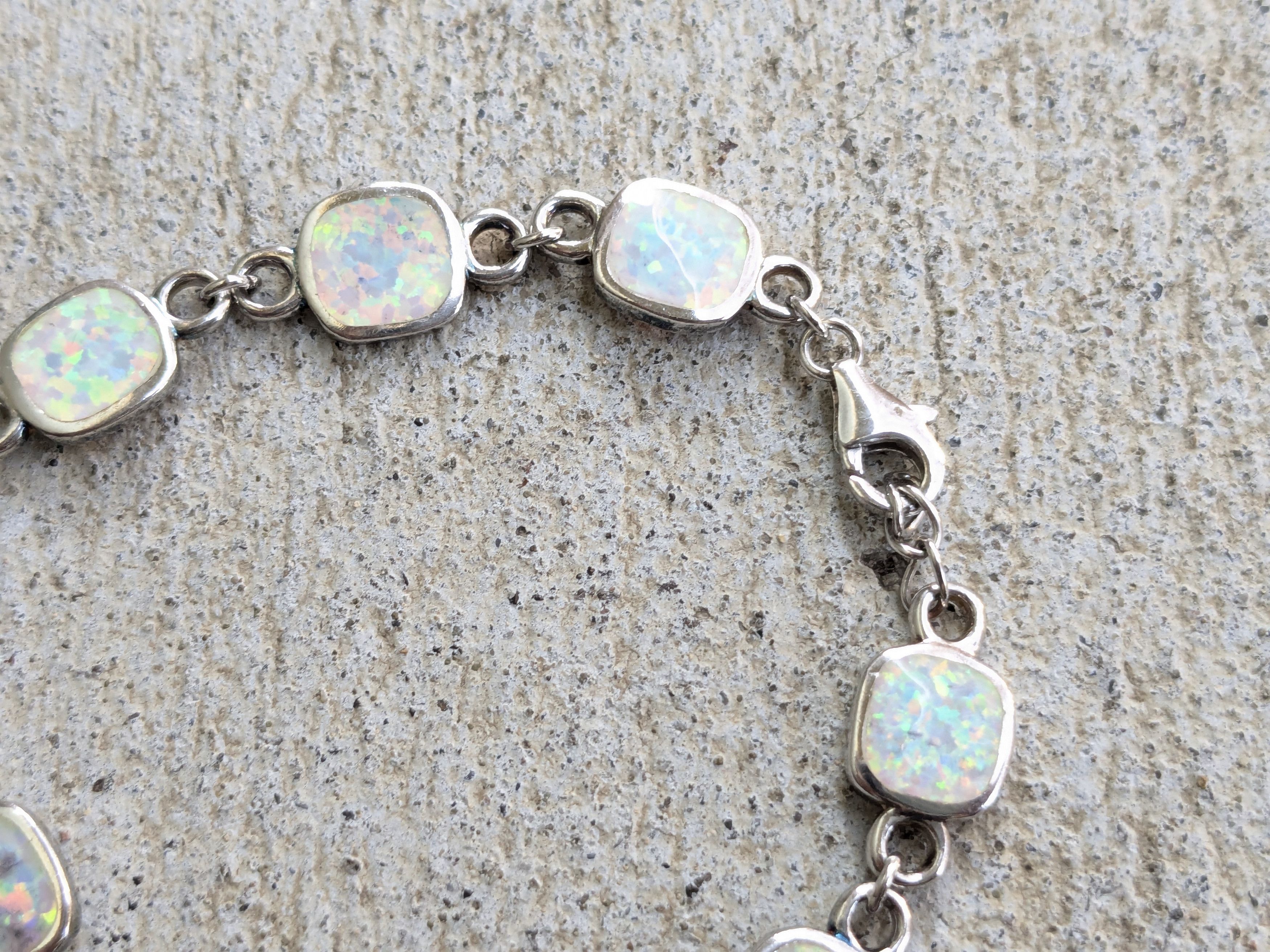 Jewelry Vintage Sterling Silver Bracelet Opal Chain 7.75" Y2K Size ONE SIZE - 3 Thumbnail