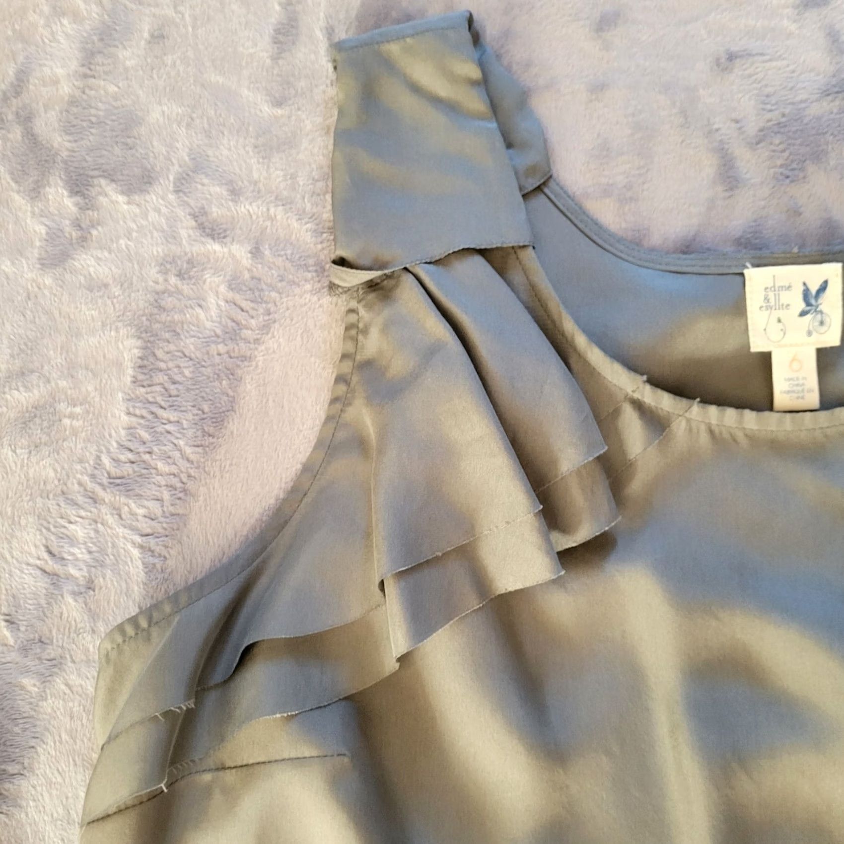 Vintage Edme & Esyllte Top Shirt Women 6 Gray Silk Asymmetrical Ruffle Sleeveless Office Size M / US 6-8 / IT 42-44 - 3 Thumbnail