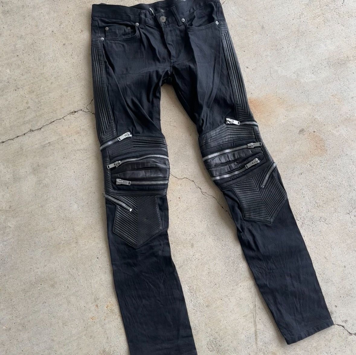 Saint Laurent サンローランbiker denim Saint Laurent Men's Black Leather and Denim Skinny Biker