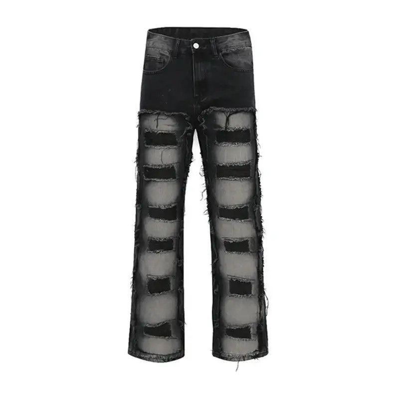 Japanese Brand Y2k streetwear frayed straight jeans trousers with holes Size US 30 / EU 46 - 5 Thumbnail