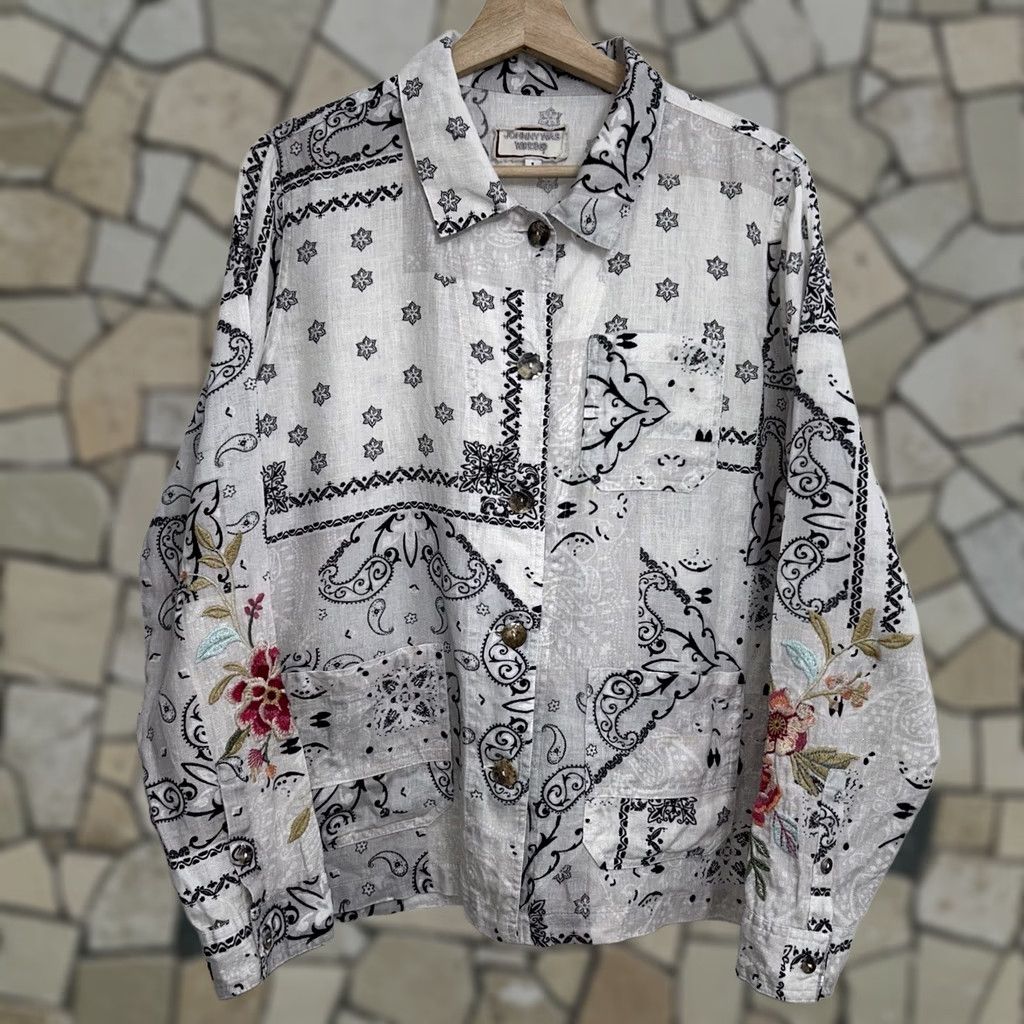 Johnny Was Johnny Was Workshop Ashton Bandana Worker Jacket Embroidered Women’s Small Linen Multicolor Floral Long Sleeve Casual Bohemian Womens Size S / US 4 / IT 40 - 1 Thumbnail