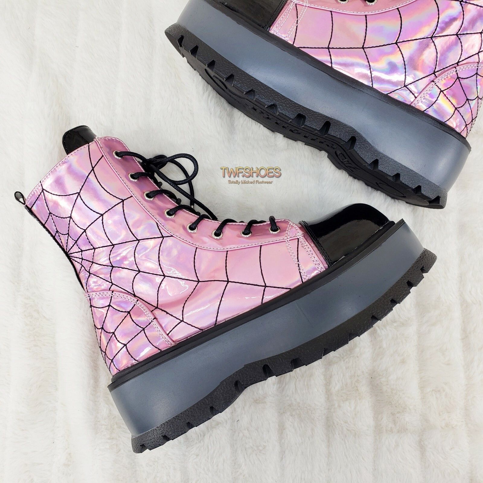 Other Slacker 88 Pink Hologram Spider Web Design Up Ankle Boots US Size US 9 / IT 39 - 3 Thumbnail