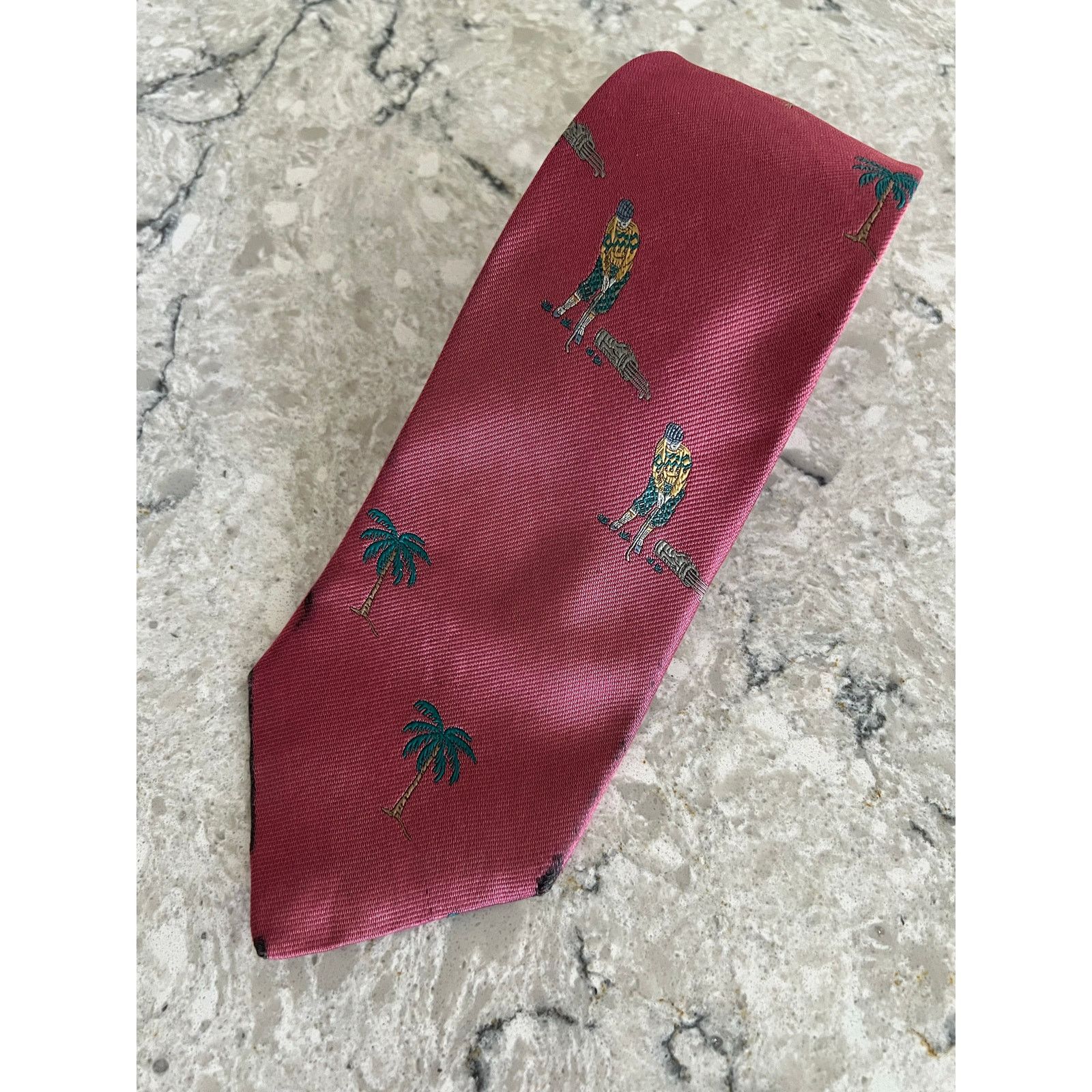 Vintage Vintage David Wood Golf Themed Silk Neck Tie Palm Trees Golf Size ONE SIZE - 1 Thumbnail