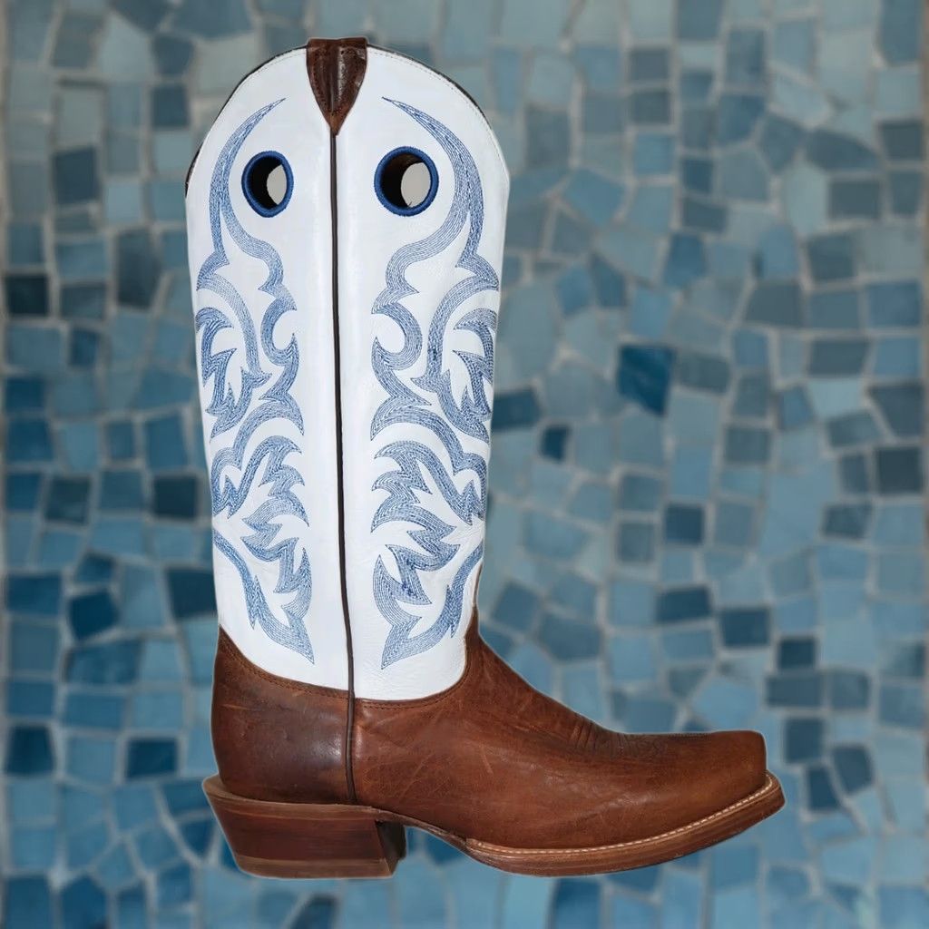 Justin Boots VINTAGE Justin Boots Bent Rail Boot Western Square Toe EE US 9 White Brown Leather Size US 9 / EU 42 - 1 Thumbnail