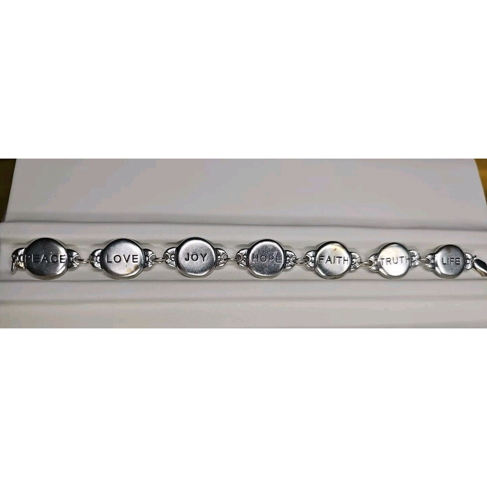 Sterling Silver Silver Peace Love Joy Hope Faith Truth & Life Chain Bracelet Size ONE SIZE - 7 Thumbnail