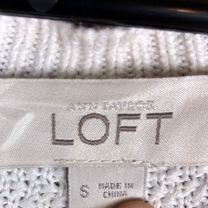 Loft LOFT Ann Taylor Womens Sweater Cream Knit Crew Neck Long Sleeve 100% Cotton S Pullover Casual Workwear Cardigan not wool not acrylic Size S / US 4 / IT 40 - 6 Thumbnail
