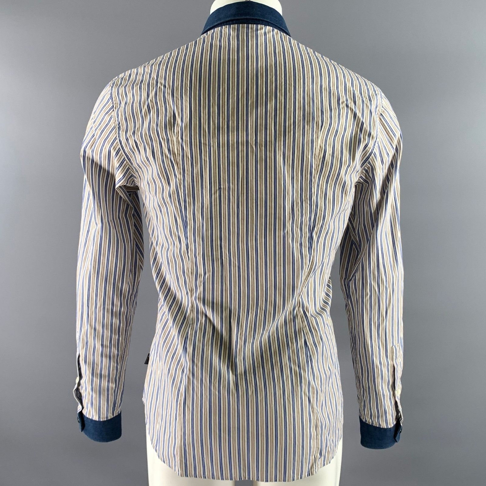 Just Cavalli JUST CAVALLI White Blue Brown Cotton Long Sleeve Shirt Size US M / EU 48-50 / 2 - 4 Thumbnail
