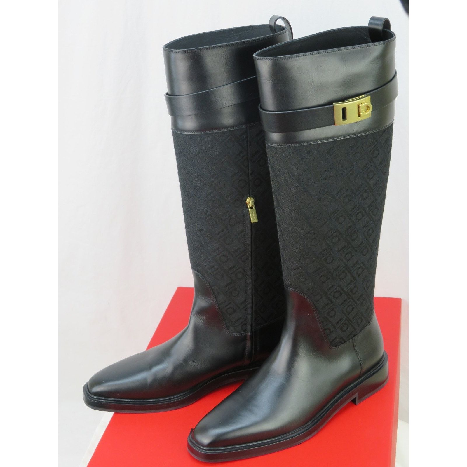 Salvatore Ferragamo FERRAGAMO ROLY BLACK LEATHER SUEDE GANCINI TALL BOOTS 11 C Size US 11 / IT 41 - 8 Thumbnail