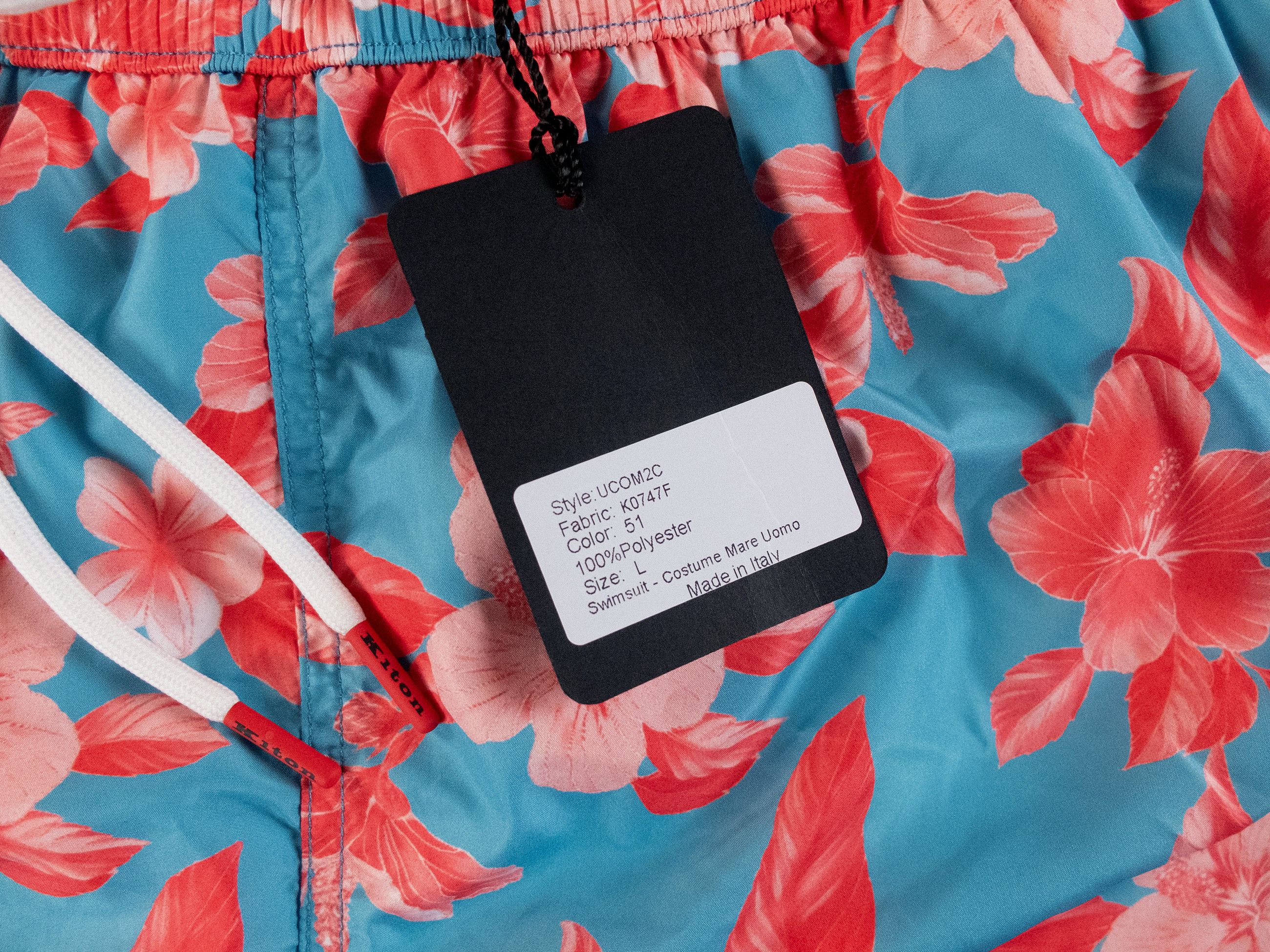 Kiton KITON Napoli blue pink floral print nylon swim shorts Large Size US 34 / EU 50 - 6 Thumbnail