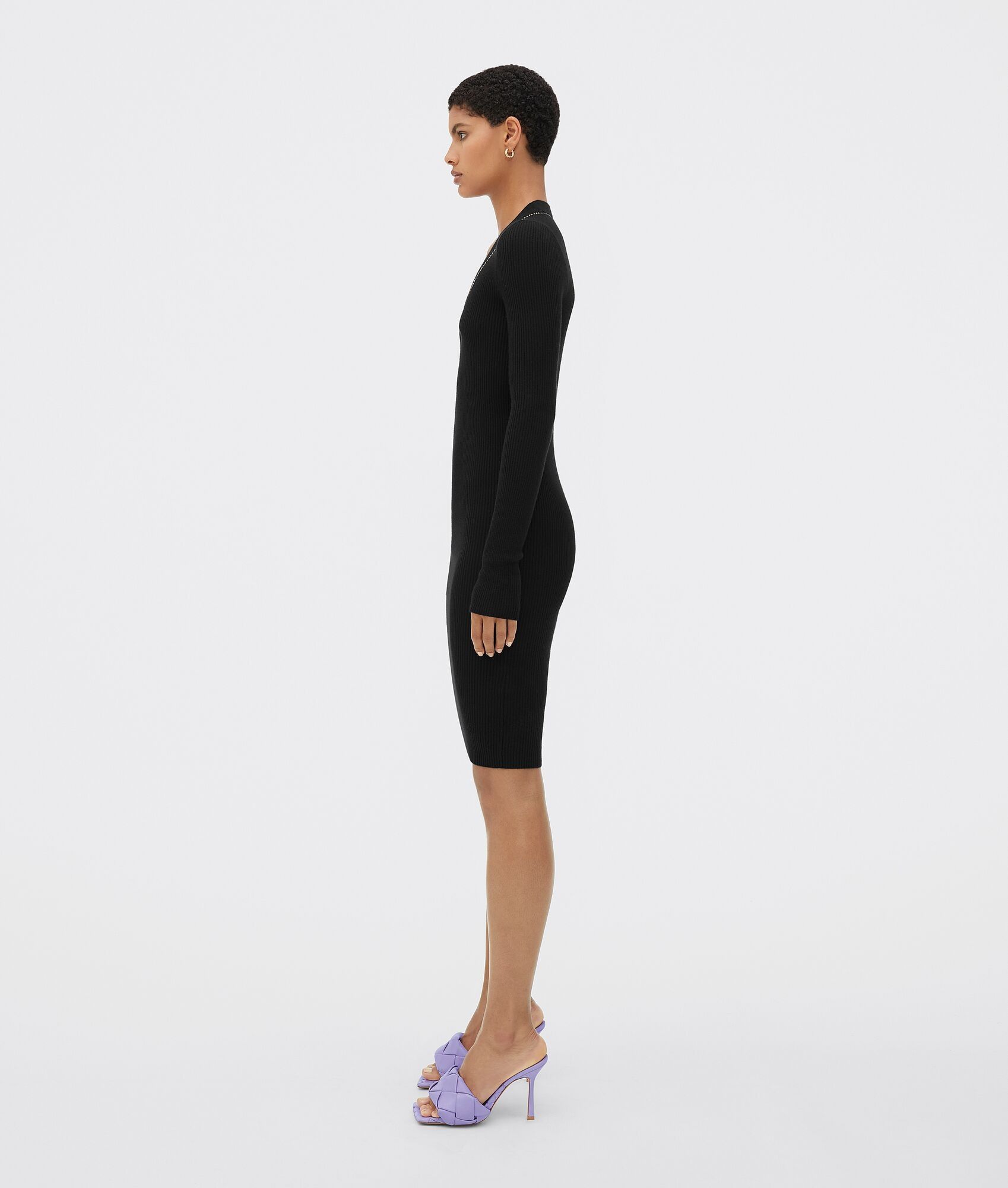 Bottega Veneta o1n1vont0325 Cashmere Chain Rib Dress in Black Size S / US 4 / IT 40 - 3 Thumbnail