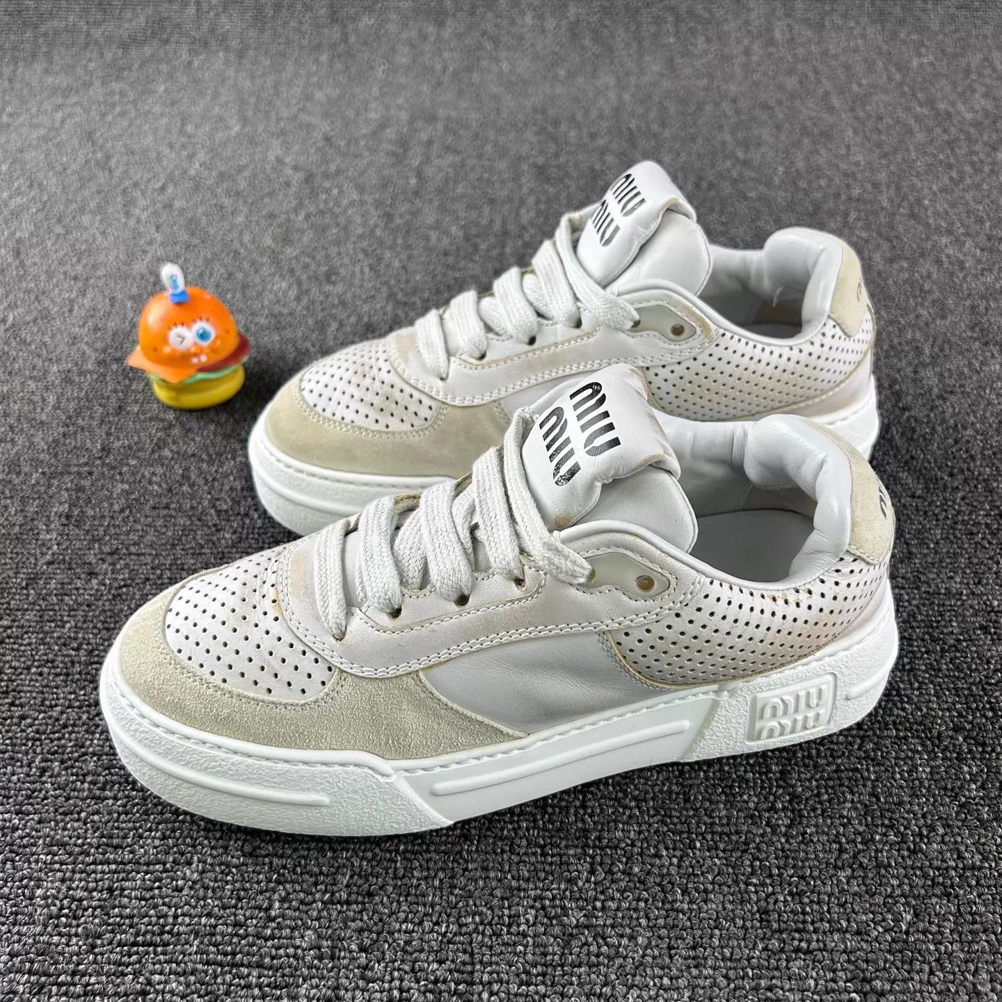 Miu Miu MIU MIU White Distressed Sneakers Women's 37 Size US 6.5 / IT 36.5 - 1 Thumbnail