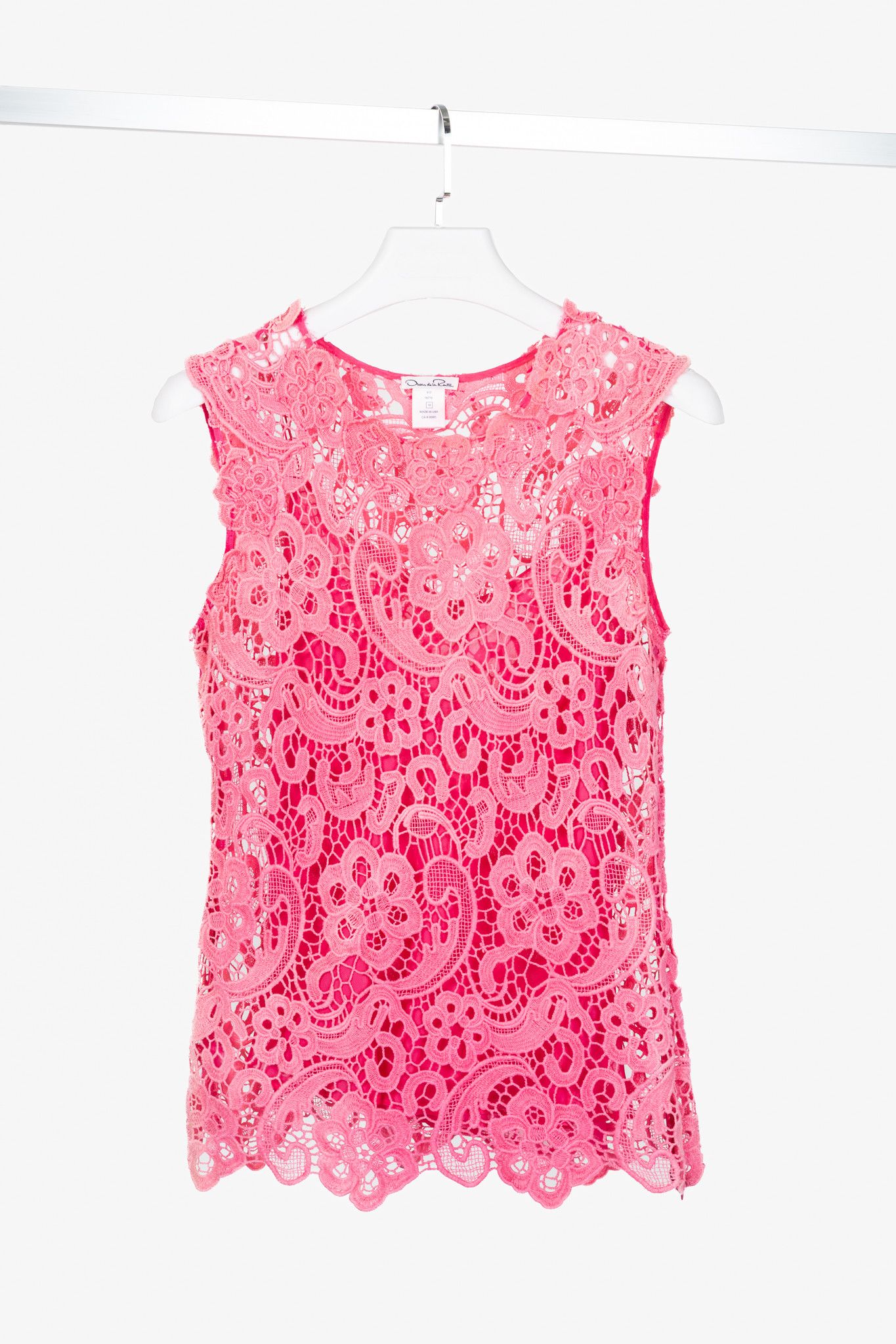 Oscar De La Renta Oscar de la Renta SS13 Runway Pink Cotton Crochet-Lace Top Size L / US 10 / IT 46 - 1 Thumbnail