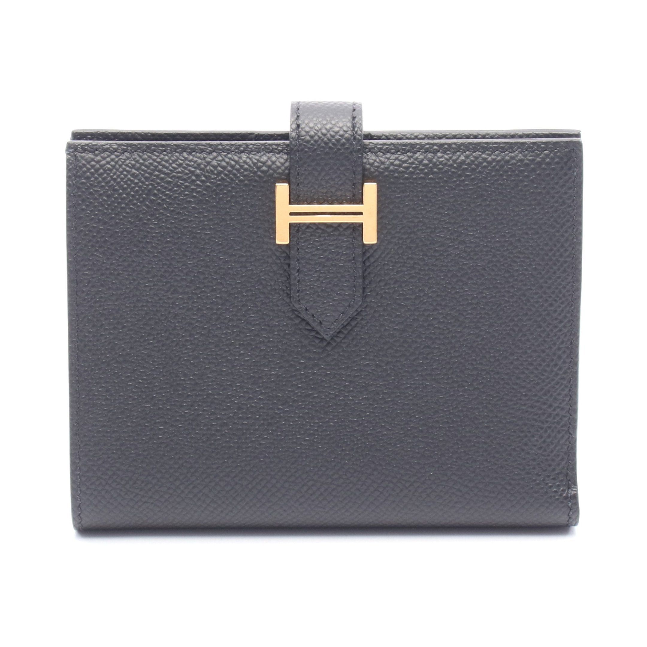 Hermes Hermes Bearn Compact Bi-Fold Wallet Veau Epsom Black Gold Hardware Double Engraved Size ONE SIZE - 1 Thumbnail