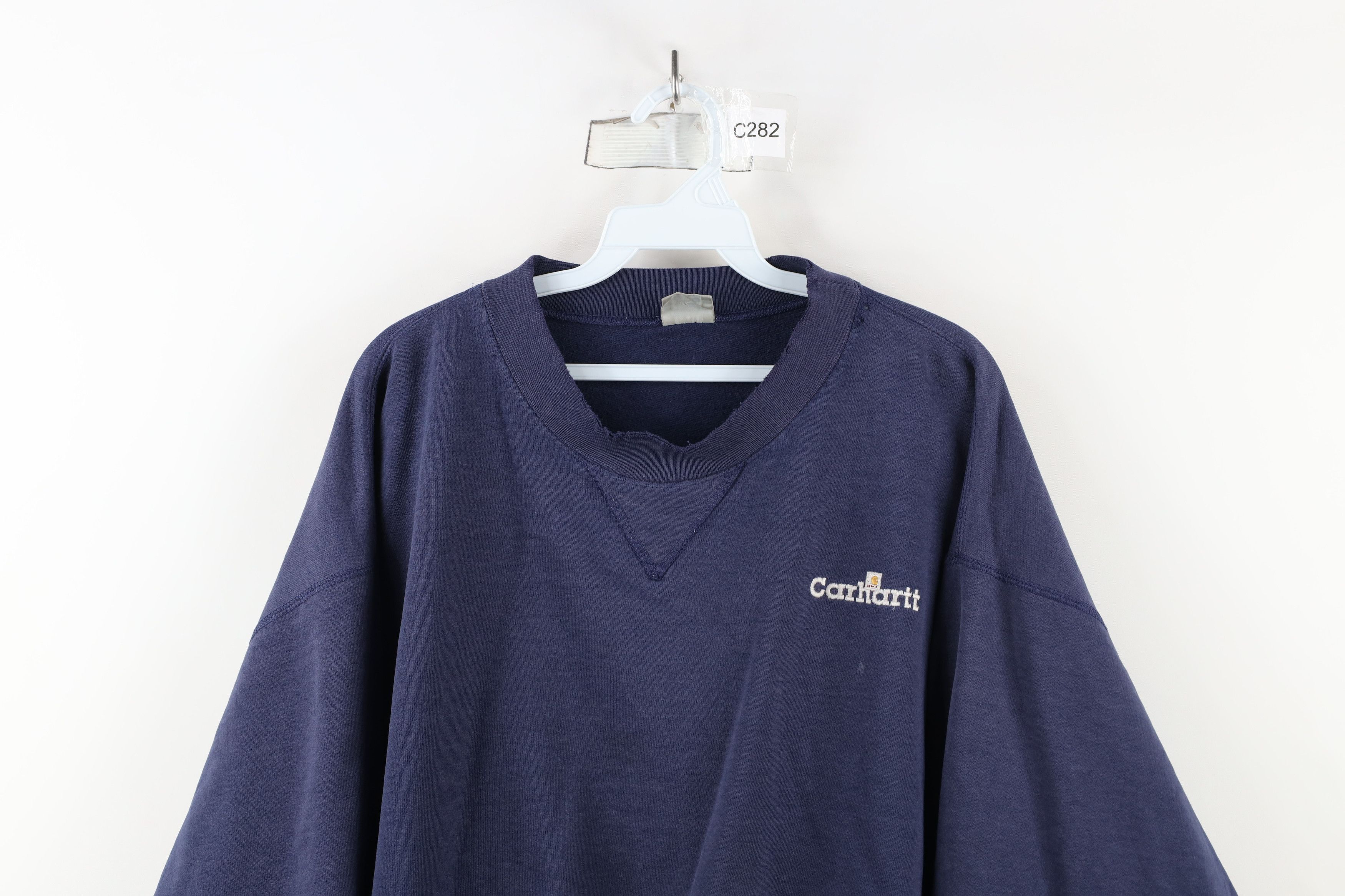Carhartt × Vintage Vintage 90s Carhartt Spell Out Crewneck Sweatshirt Navy Blue Size US XXL / EU 58 / 5 - 2 Thumbnail
