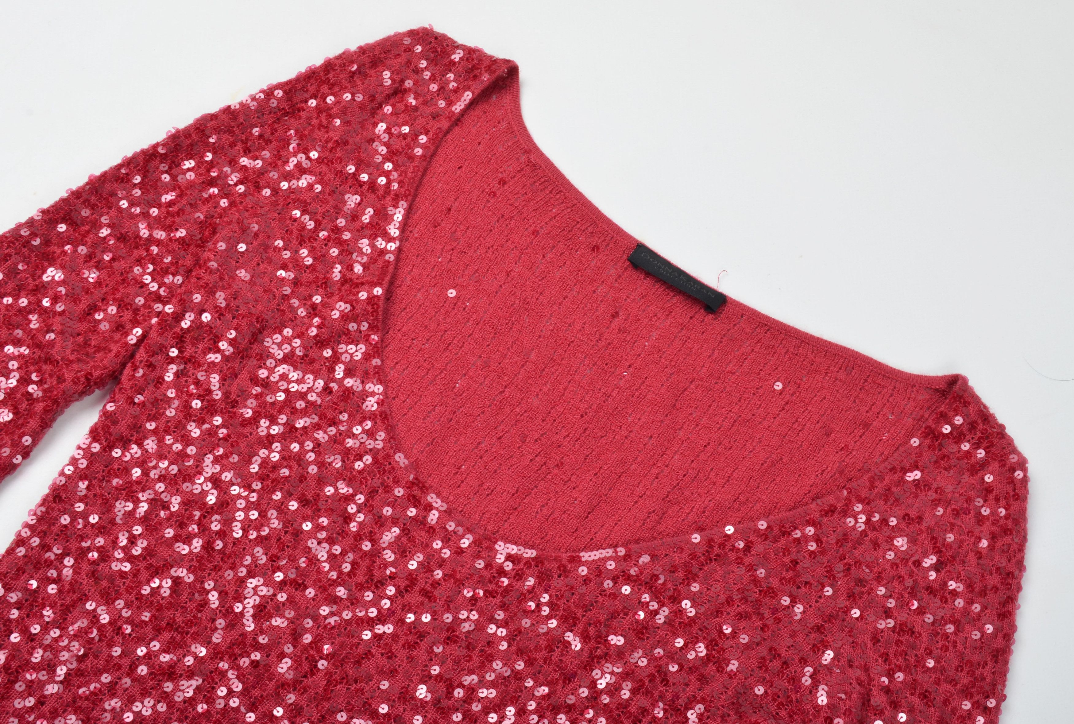 Designer × Donna Karan × Vintage Stunning Donna Karan Red Sequin Cashmere Silk Blend Knit Top Size S / US 4 / IT 40 - 5 Thumbnail