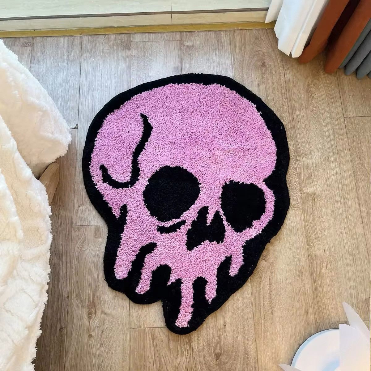 Designer Design Skull Skeleton Fluffy Tufted Pink Rug Carpet Size ONE SIZE - 1 Thumbnail