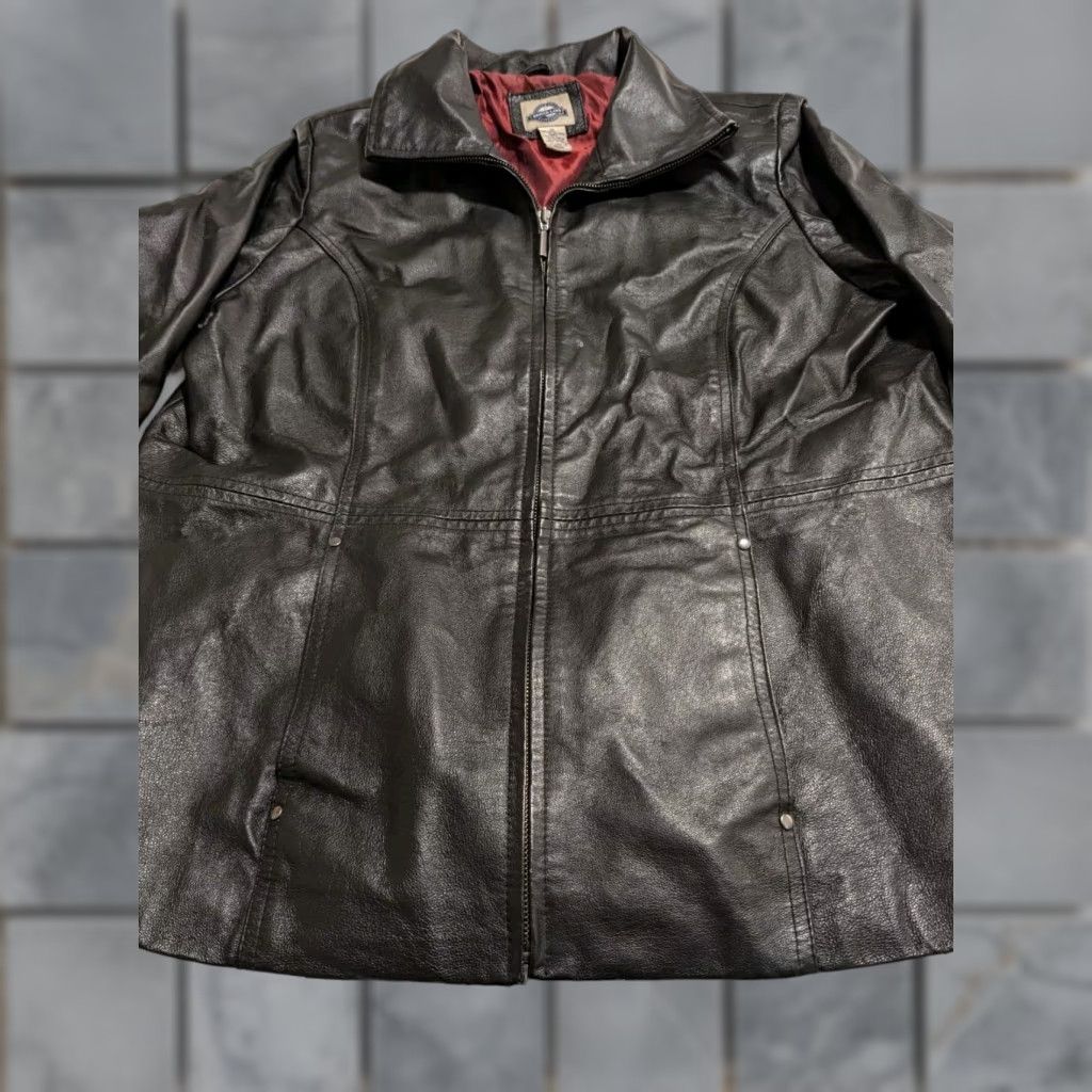 Vintage VINTAGE Shaver Lake Leather Jacket Women's 1X Black Slim Blazer Coat Mid-Length Long Sleeve with Pockets Size XL / US 12-14 / IT 48-50 - 1 Thumbnail