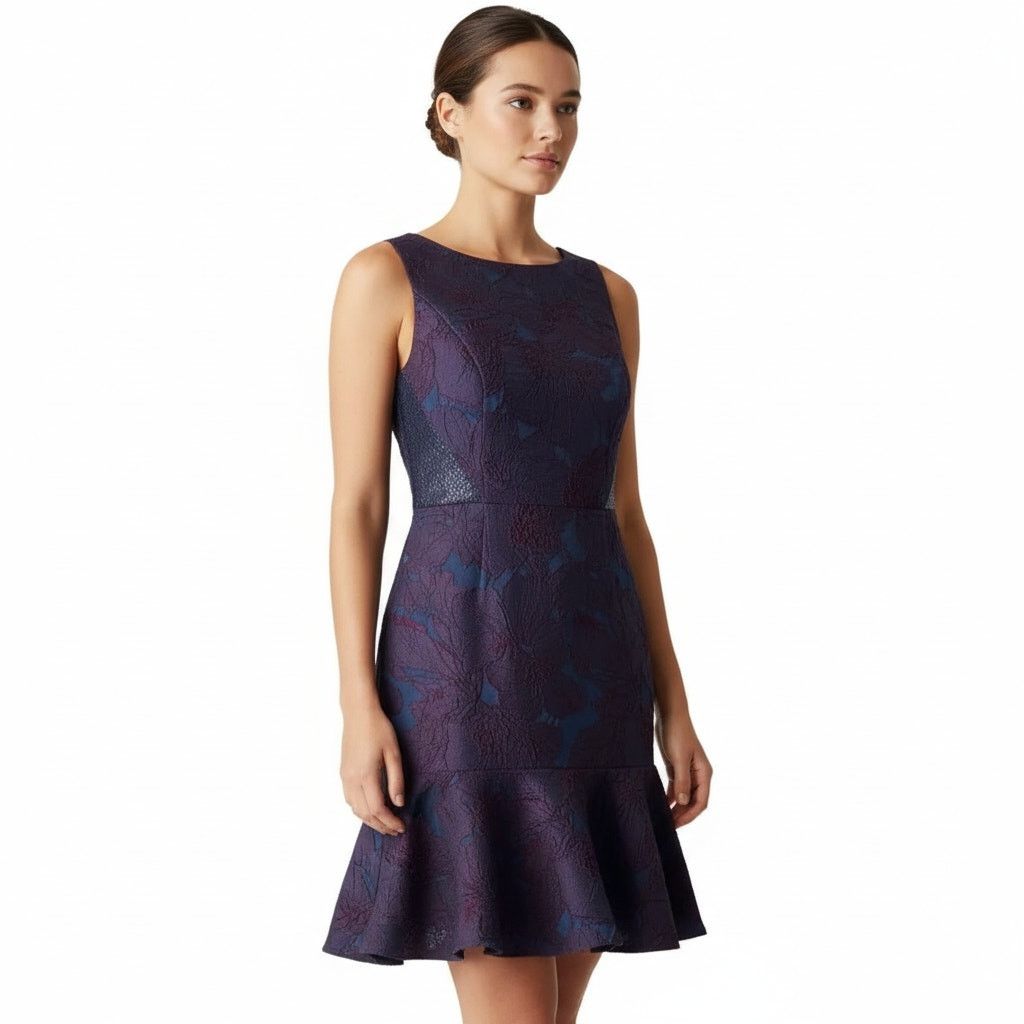 Monique Lhuillier Monique Luillier Navy Printed Sleeveless Mini Dress, S/US4 Size S / US 4 / IT 40 - 5 Thumbnail