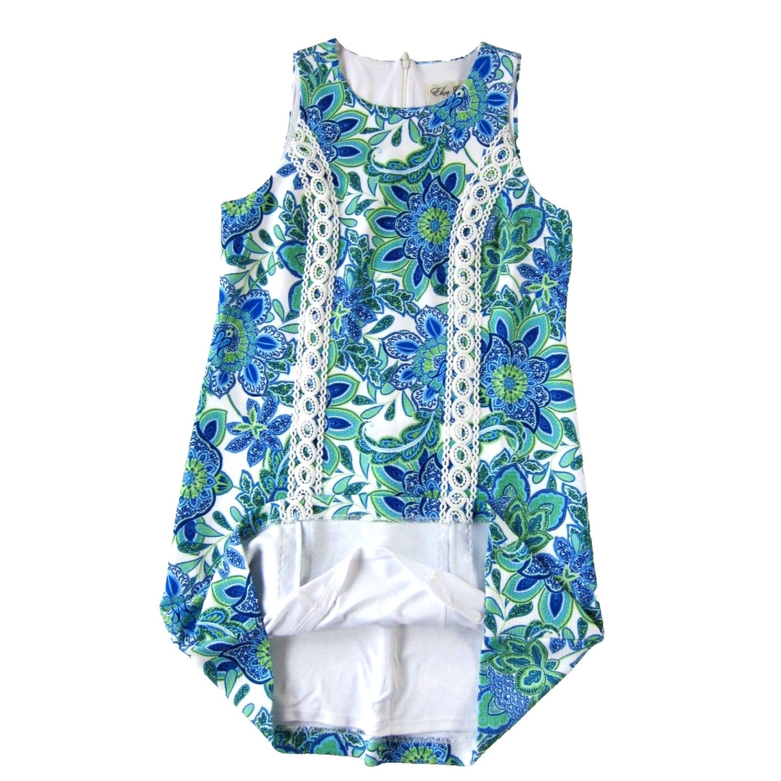 Vintage Eliza J Blue White Green Floral Embroidered Sleeveless Shift Tank Dress Woman 6 Size M / US 6-8 / IT 42-44 - 6 Thumbnail