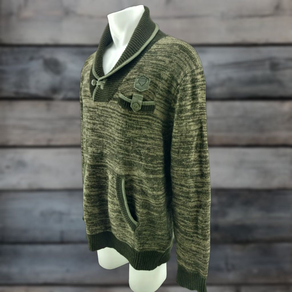 Vintage Parish Nation Sweater XL Green Shawl Neck Pockets Unisex Pullover Elbow Patch Mens Size US XL / EU 56 / 4 - 1 Thumbnail