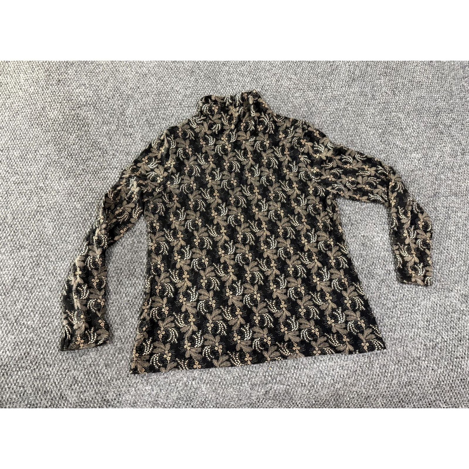 Ann Taylor Ann Taylor Shirt Womens XL Black Floral Mock Neck Long Sleeve Stretch Jersey Top Size XL / US 12-14 / IT 48-50 - 2 Thumbnail