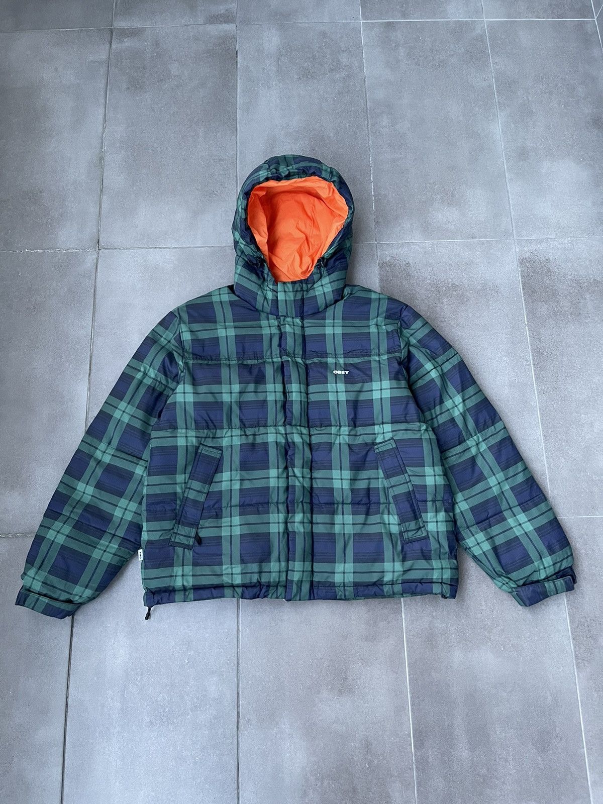 Obey Obey Small Logo Checkered Green Navy Puffer Jacket Size US S / EU 44-46 / 1 - 2 Thumbnail