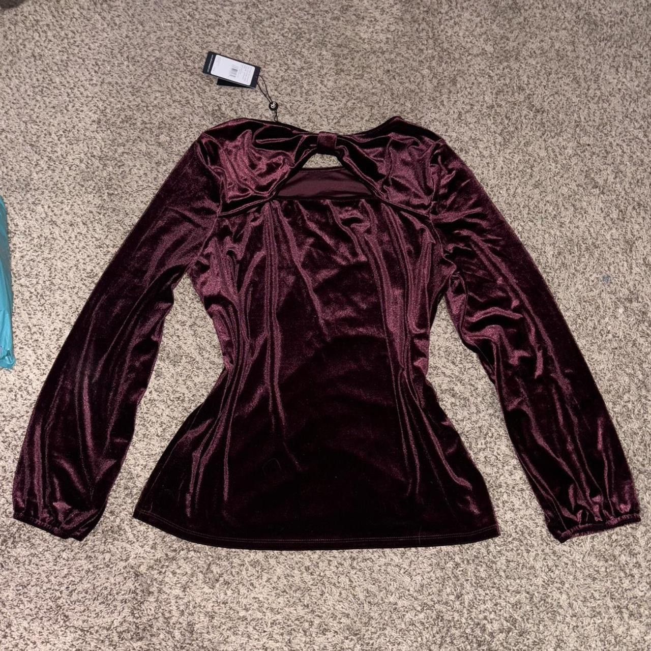 Adrianna Papell NWT Burgundy velvet blouse with a bow design on the back Size L / US 10 / IT 46 - 3 Thumbnail