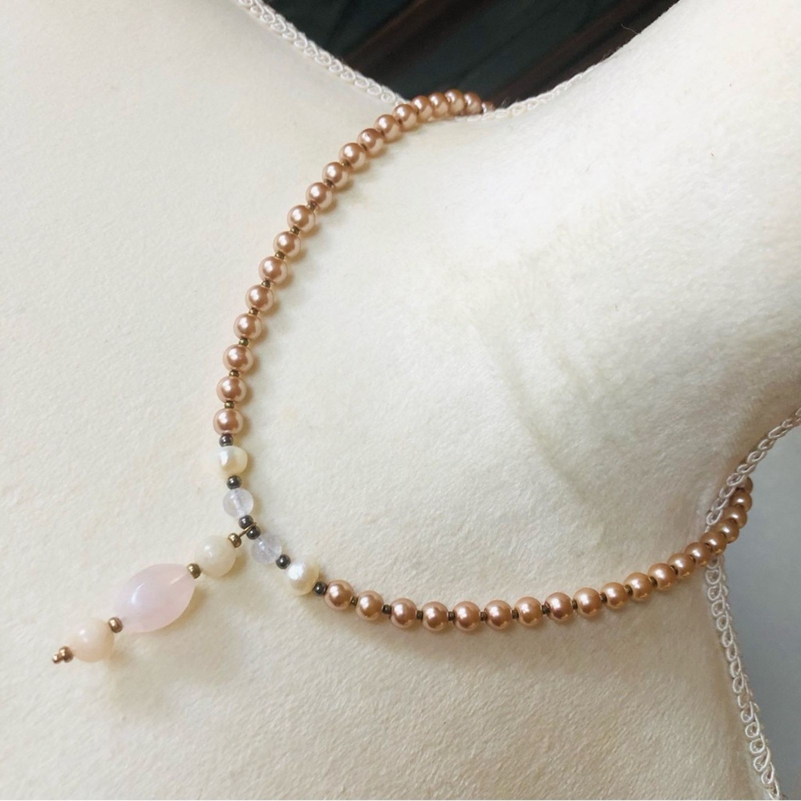 Handmade Handcrafted repurpose genuine quartz stone Pearl necklace Size ONE SIZE - 1 Thumbnail