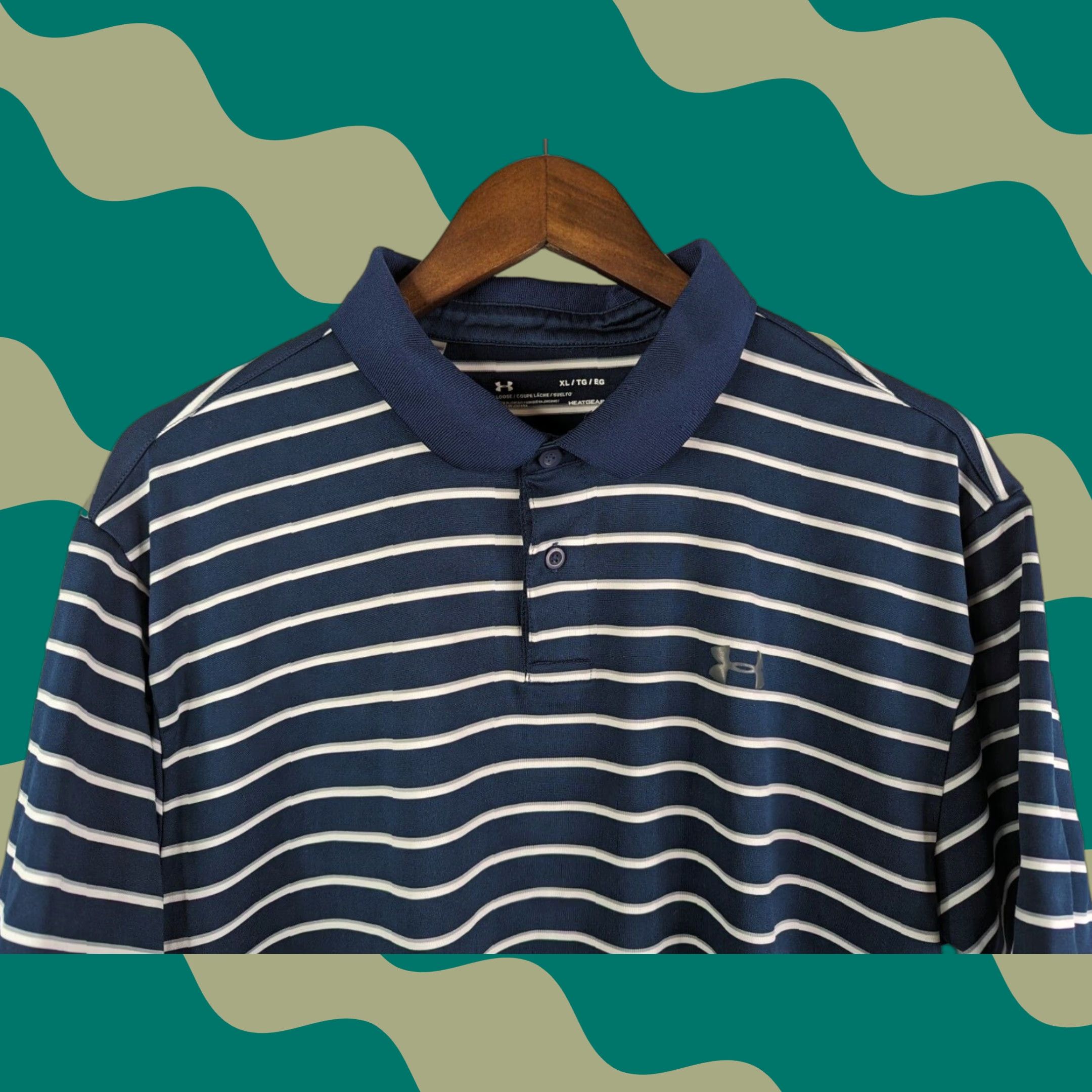 Under Armour Under Armour Heatgear Striped Golf Polo Performance Shirt XL Blue White 1342082 Size US XL / EU 56 / 4 - 1 Thumbnail