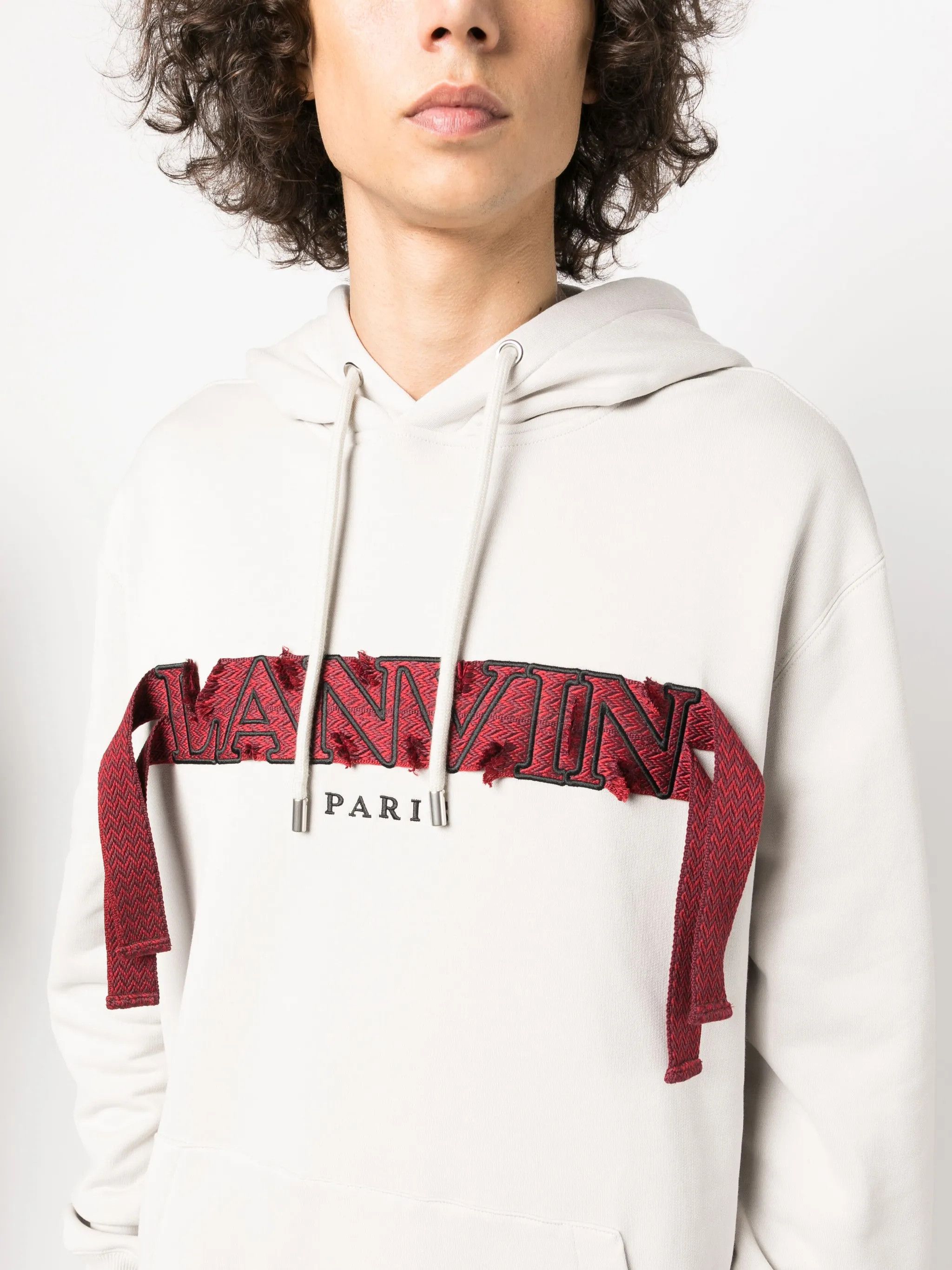 Lanvin o1y0225 Embroidered Logo Hoodie in Light Grey Size US XL / EU 56 / 4 - 2 Thumbnail