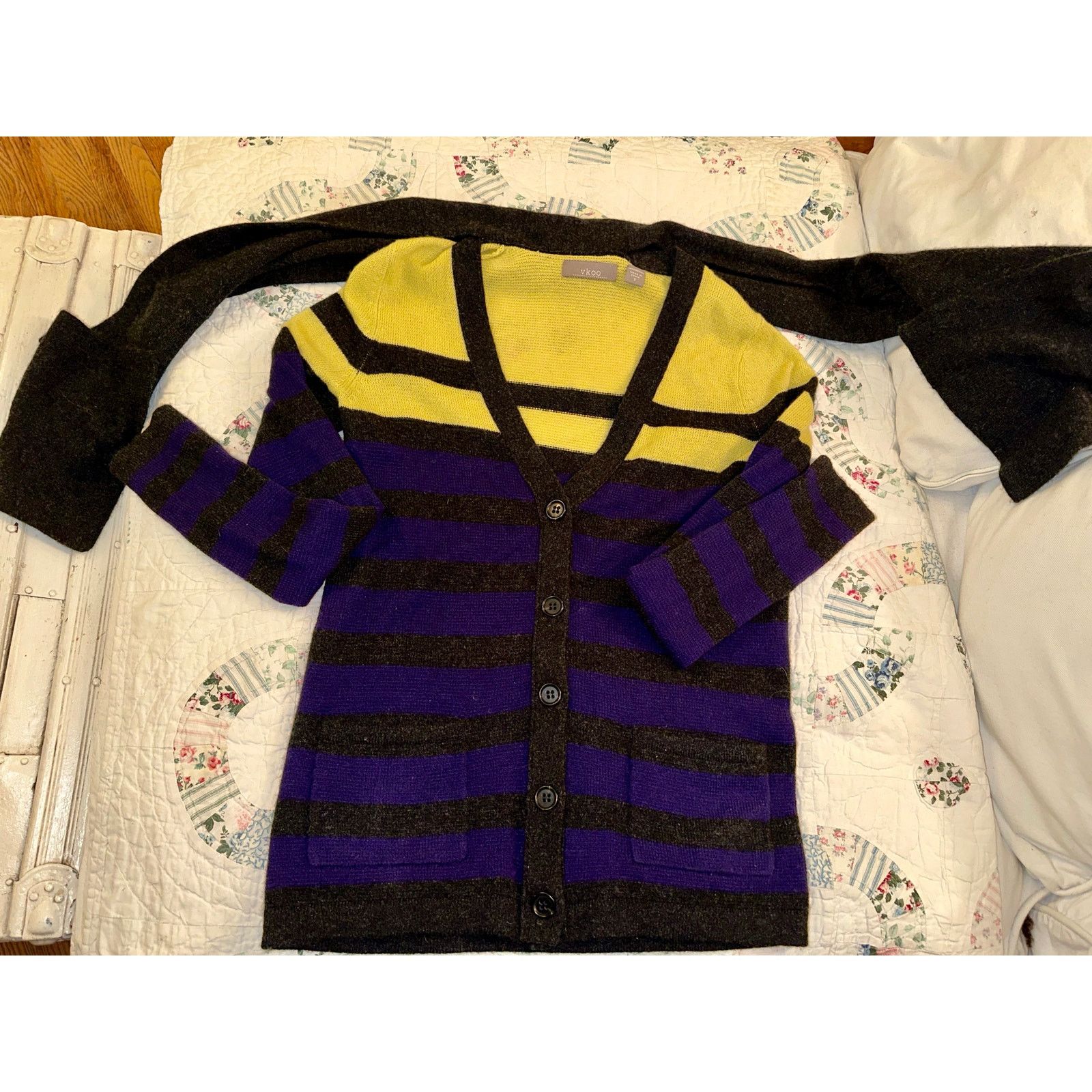 Other Y2K VKOO STRIPED CASHMERE CARDIGAN SWEATER W/ ATTACHED SCARF Size S / US 4 / IT 40 - 6 Thumbnail
