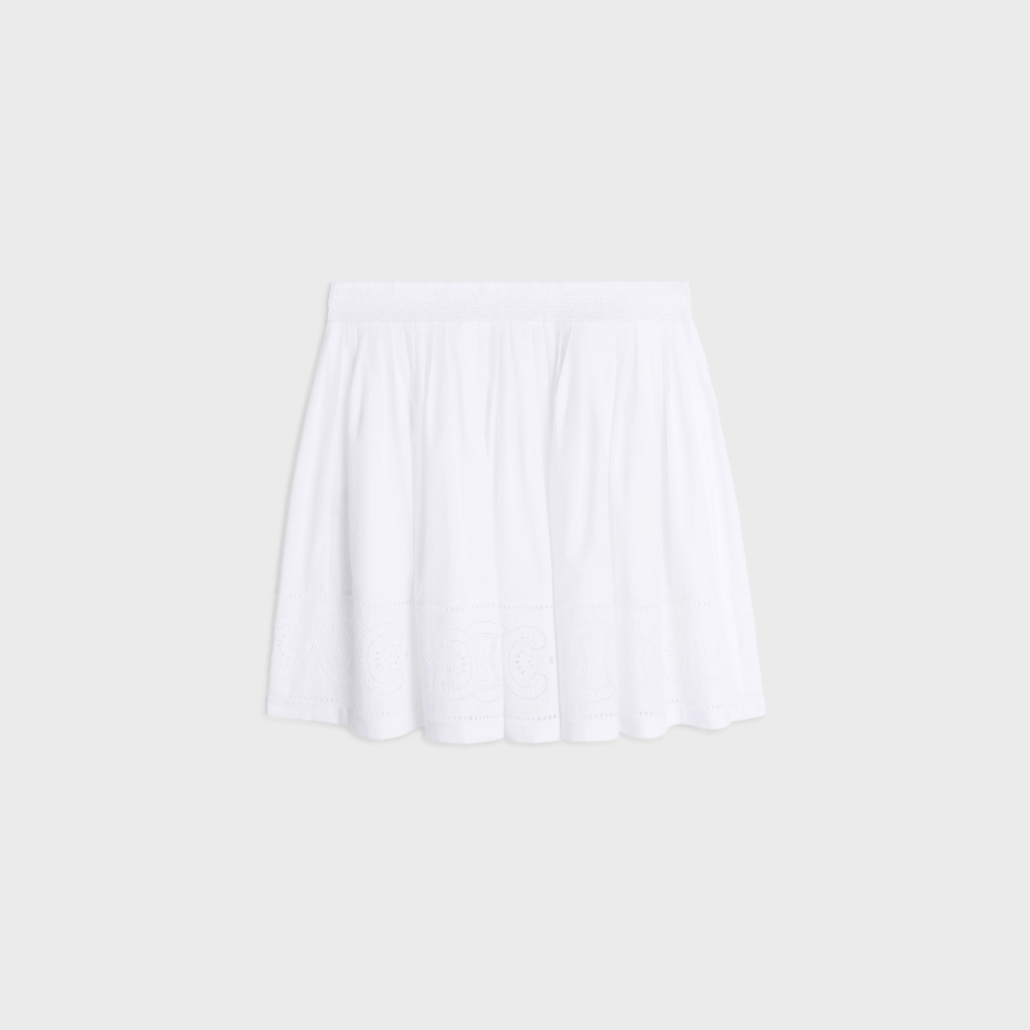 Celine o1w1db10824 Embroidered Smocked Skirt Cotton Batiste White Size 28" / US 6 / IT 42 - 2 Thumbnail
