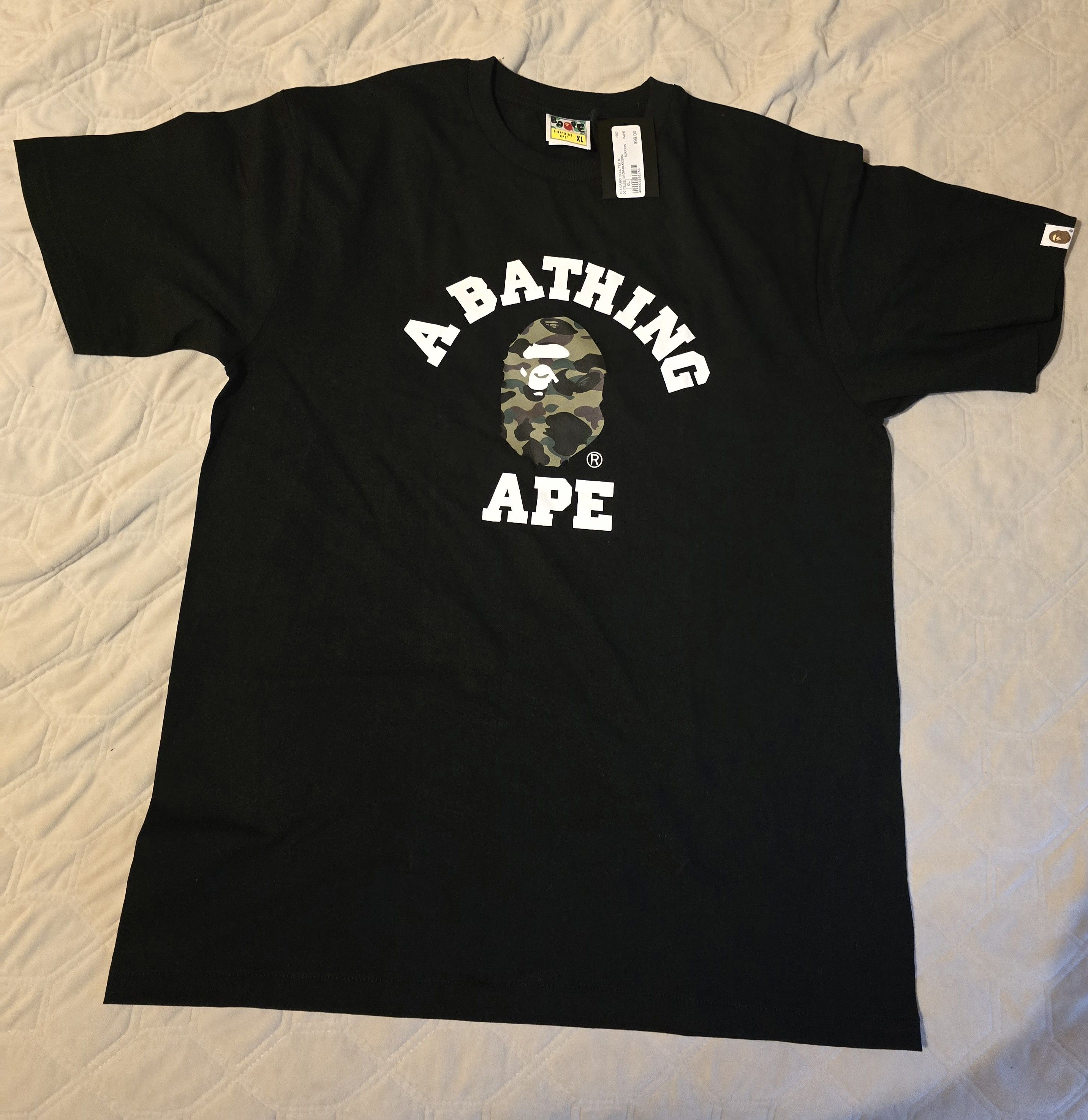 Image of Bape A Bathing Ape 1St College Camo Tee Size XL in Black/Camo/White, Men's