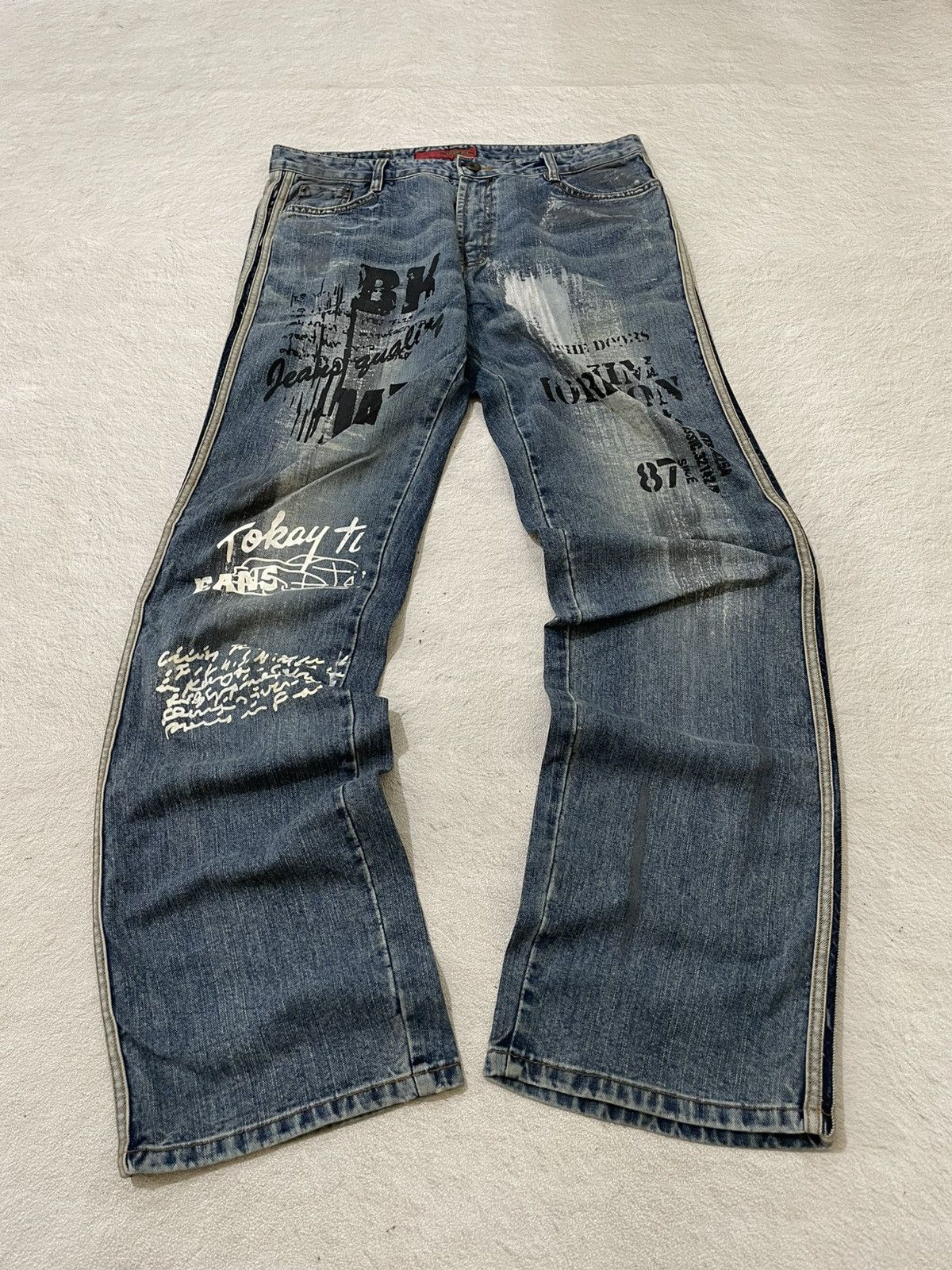 00s Conycuny Y2K Graphic Printed Denim Wide Leg Archive