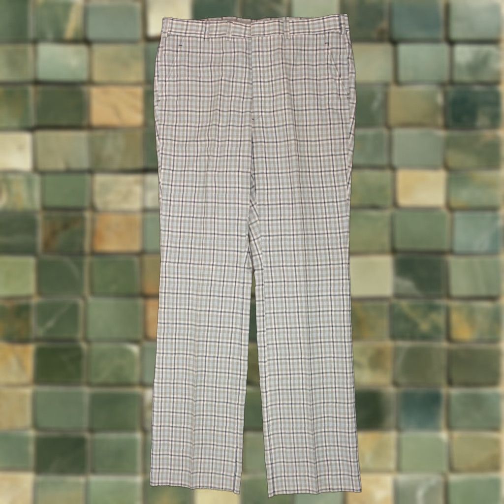 Vintage VINTAGE Men’s NOS VTG 1970s Blue & White Plaid Pants 42x40 Long Polyester Golf Slacks Size US 42 / EU 58 - 1 Thumbnail