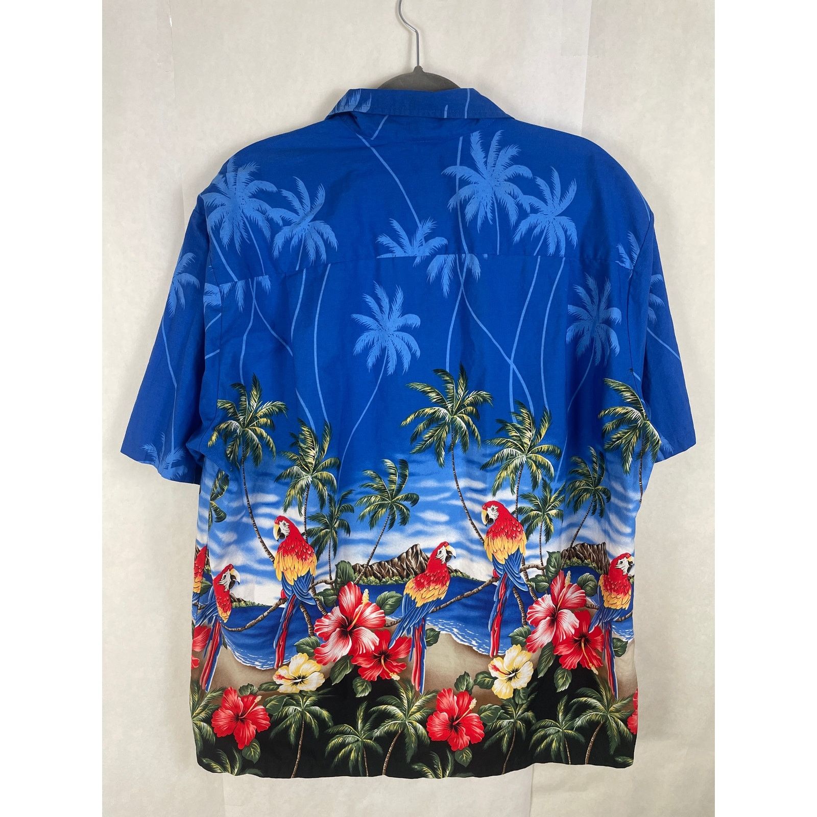 Evergreen Evergreen Island Hawaiian Parrots Flowers Blue Button Up Size US XL / EU 56 / 4 - 4 Thumbnail