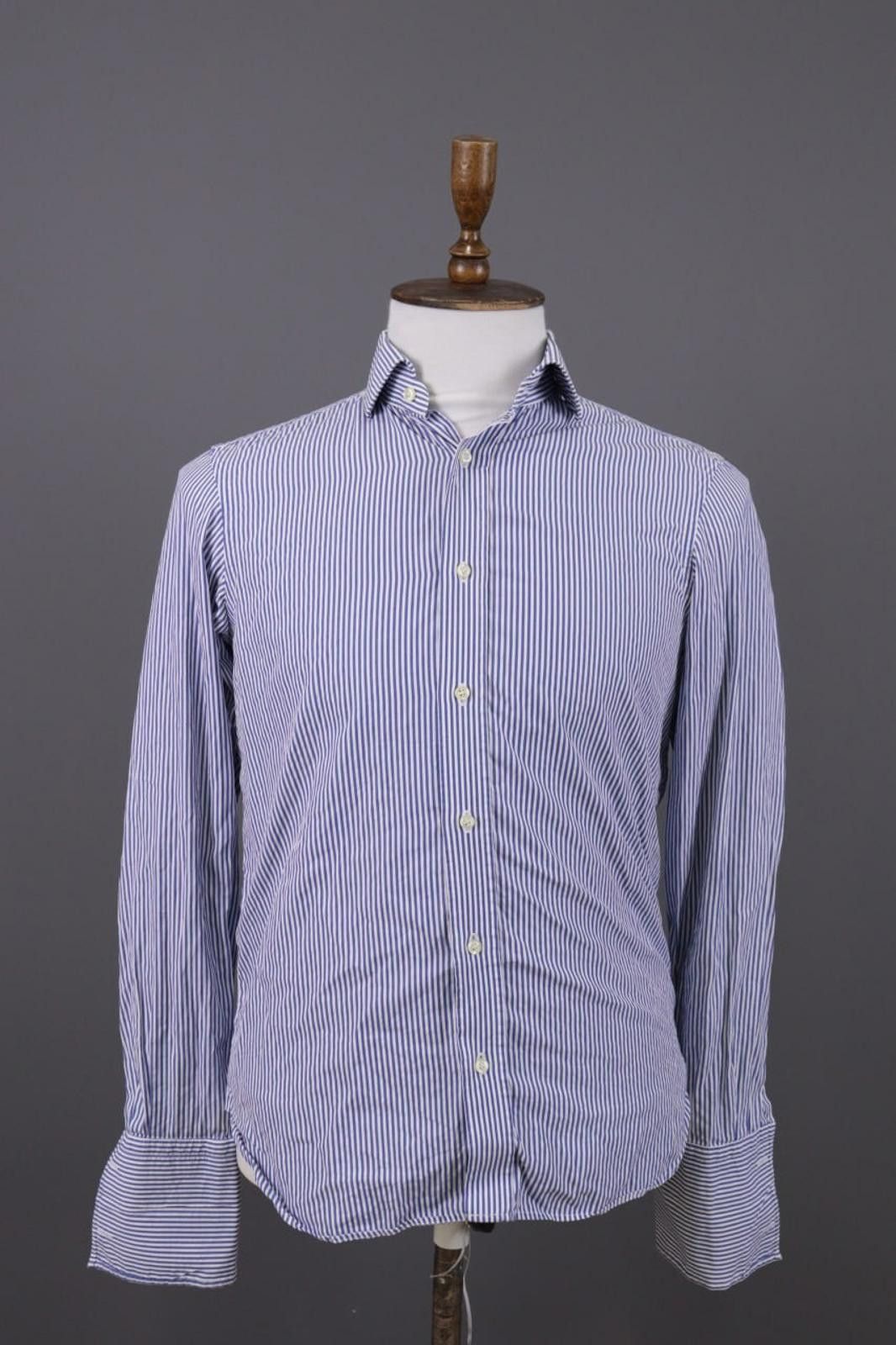 Designer Men Boggi Milano Blue Stripe Button Up Shirt Size 38 Size US M / EU 48-50 / 2 - 1 Thumbnail