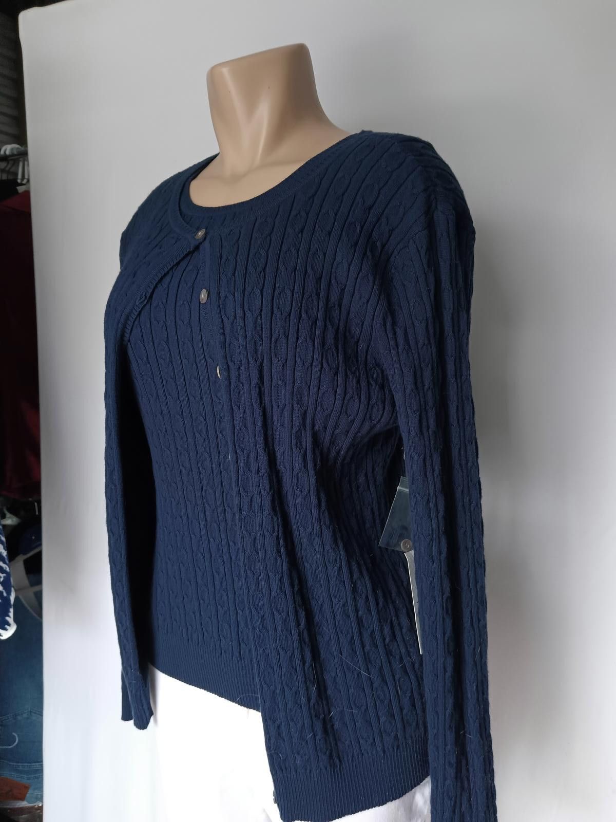 Designer Cozy Cable Knit Navy Cardigan Set Size L Size L / US 10 / IT 46 - 2 Thumbnail